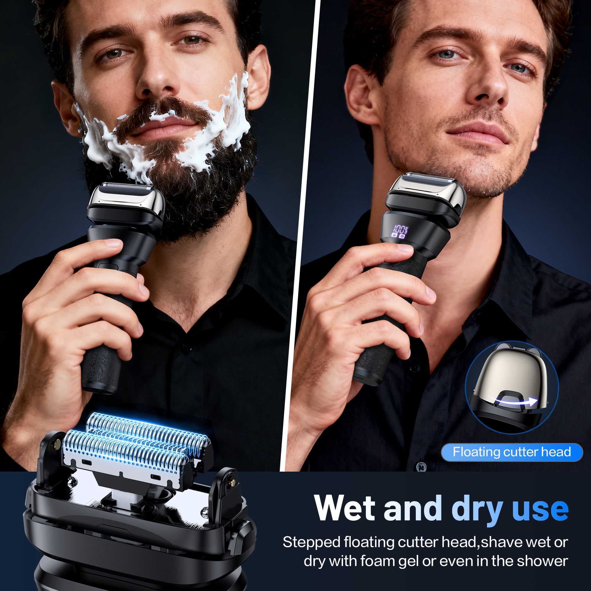 delpattern Electric Foil Shaver for Men 4D Flex Floating Head Rechargeable Beard Trimmer (Black, 1 Count) gwh5c