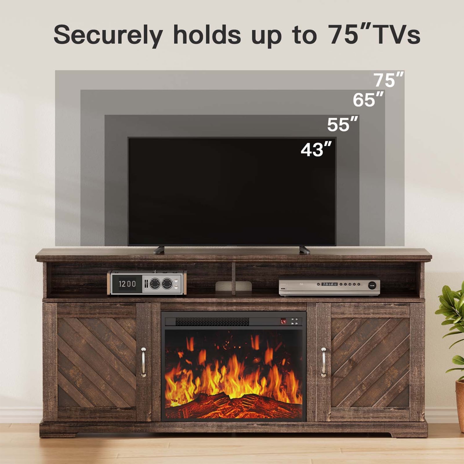 CHITOOMA Electric Fireplace TV Stand for 65 70 75 inch TVs, Farmhouse Entertainment Center with 23 in Fireplace (Vintage Brown, 61.81 x 27.95 x 14.17 in) xx9k3 - Image 3