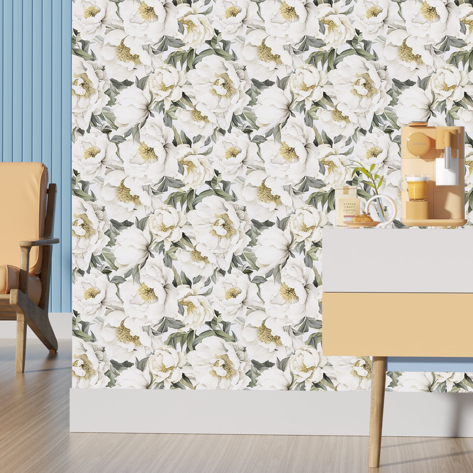 Abyssaly Floral Peel and Stick Wallpaper Removable Self-Adhesive Vinyl Contact Paper for Home Decor (White, 17.7 in x 118 in) yc56w