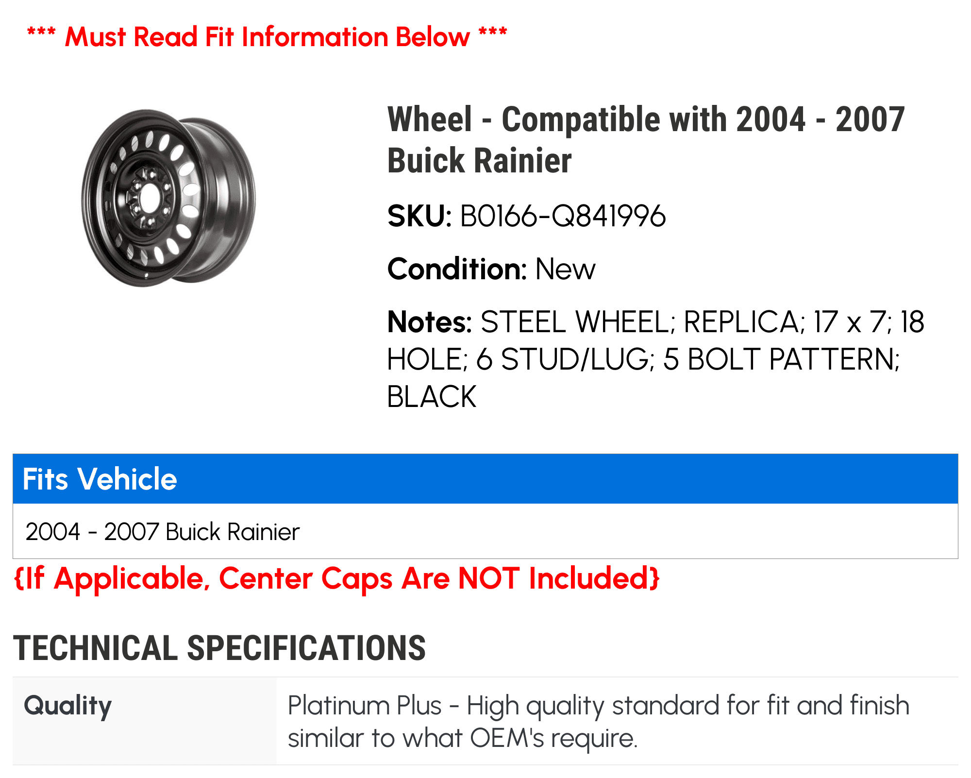 Action Crash Parts Replacement Wheel for 2004-2007 Buick Rainier (17 in) 5cgpk