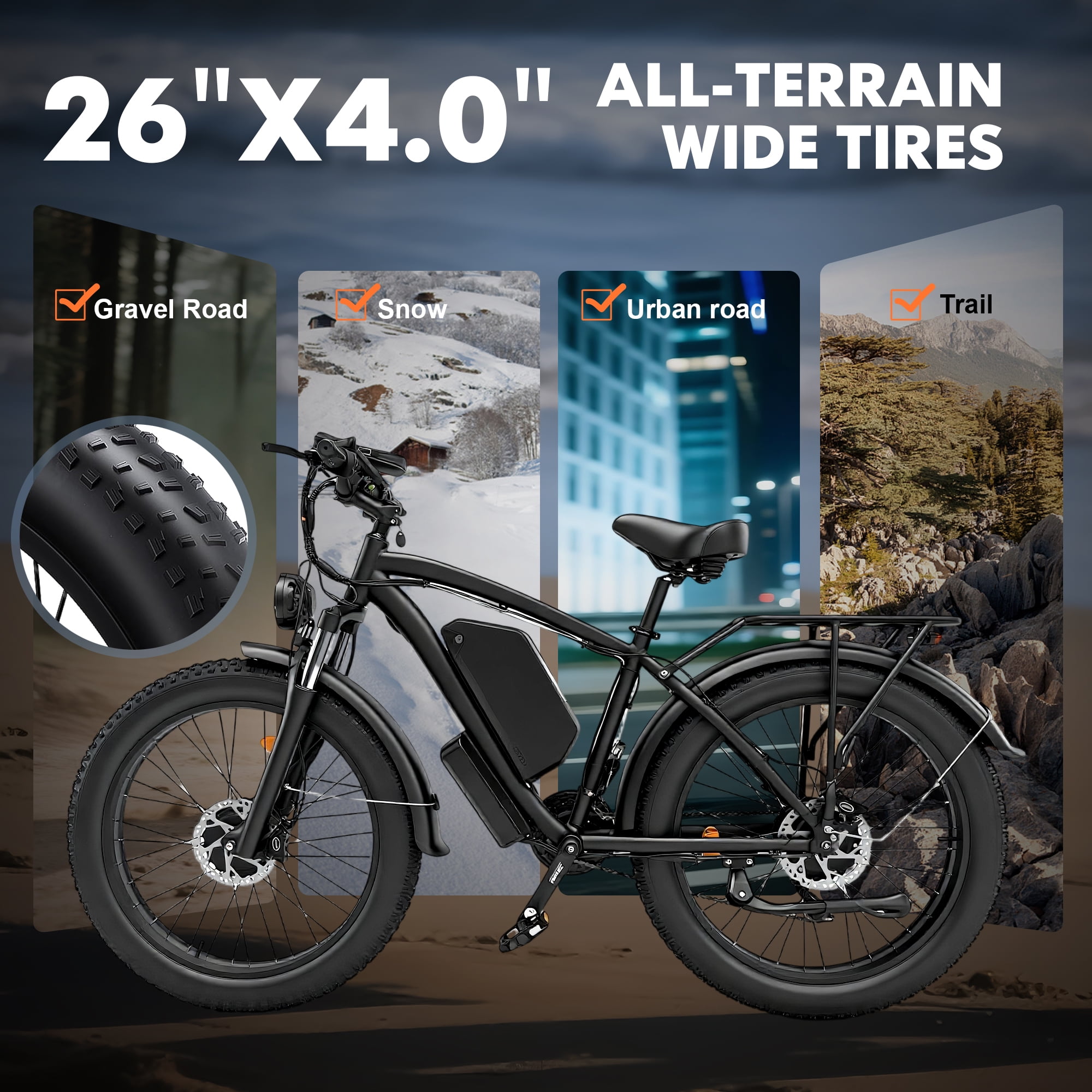 KYD Electric Fat Tire Bike for Adults, 6000W Dual Motor Off-Road Mountain Ebike, 50 MPH, 60V 25AH Battery (Black, 26 in) qav92