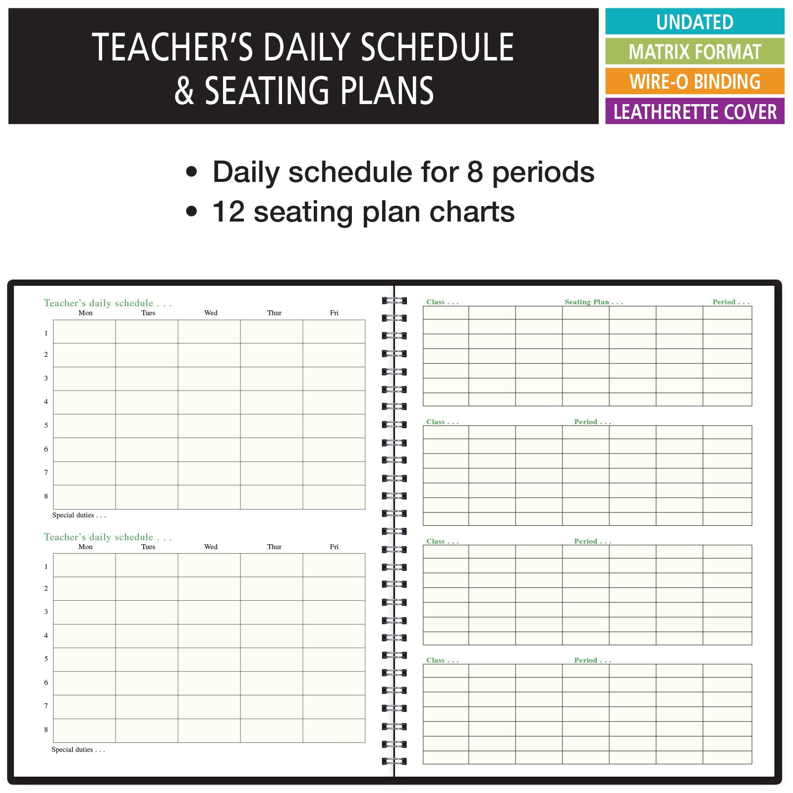 Elan Publishing Company Teacher Lesson Planner and Grade Book (Black, 8.5 in x 11 in) sy80l