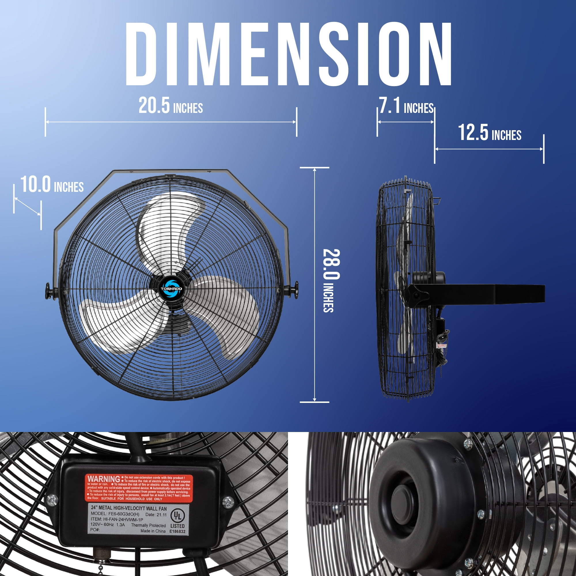 Tornado 24 Inch High Velocity Industrial Wall Mount Fan (Black, 24 in) c2v4v