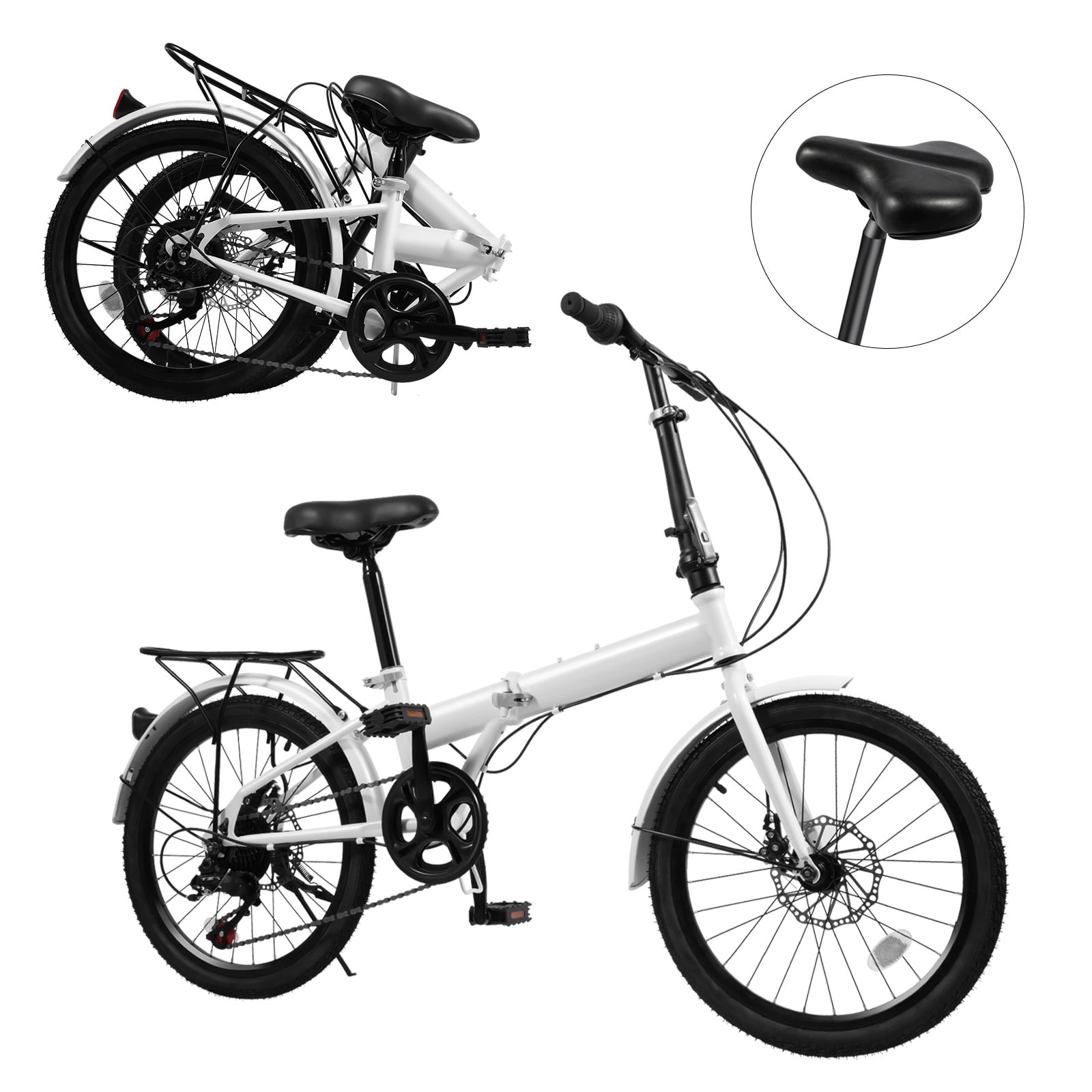 Peakora 20-Inch Folding Bicycle with 7-Speed Gear System, Adjustable Height, and Dual Disc Brakes (White, 20 in) mbvr1