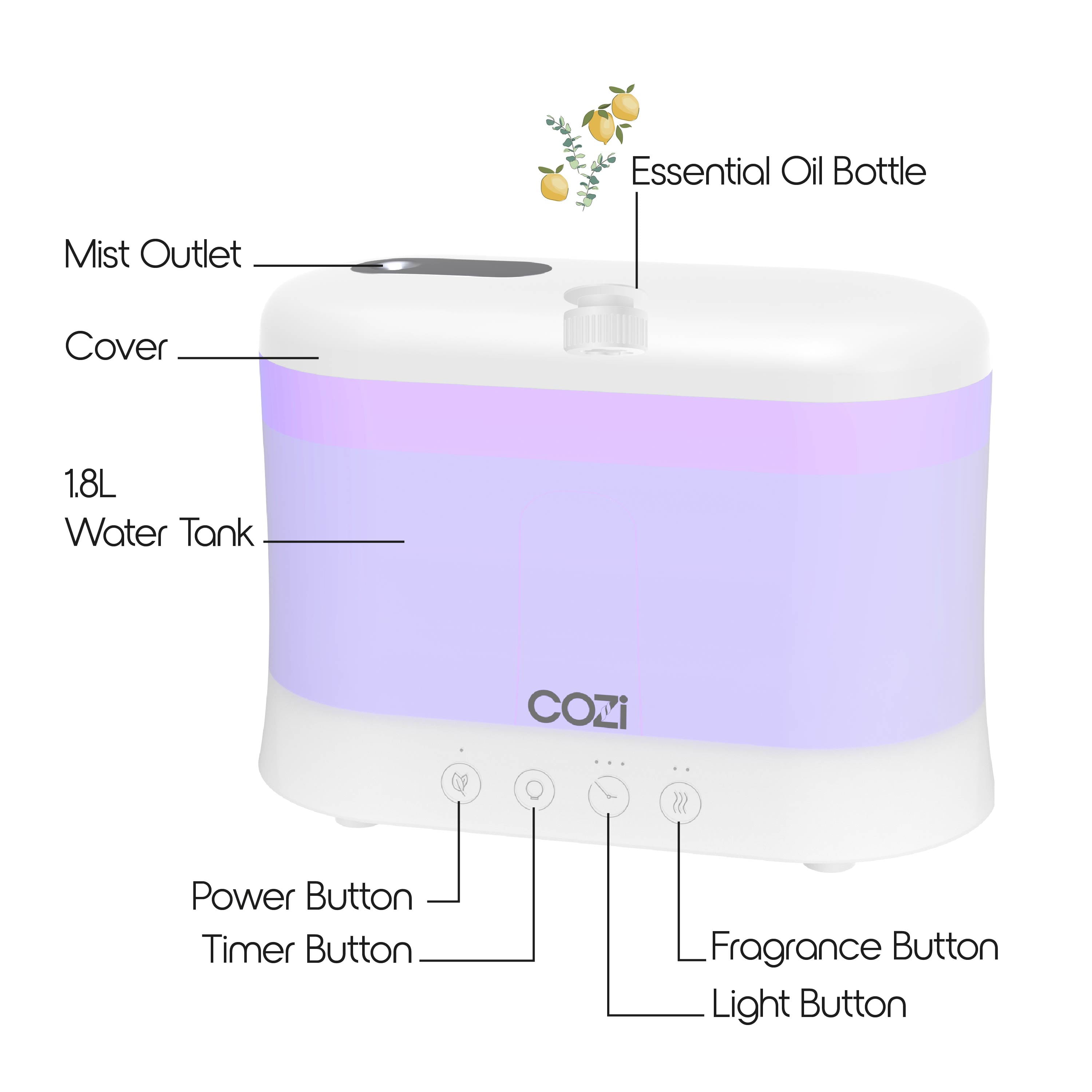 Tzumi Cozi Cool Mist Humidifier and Aroma Diffuser with LED Lights (White) 7t6m0