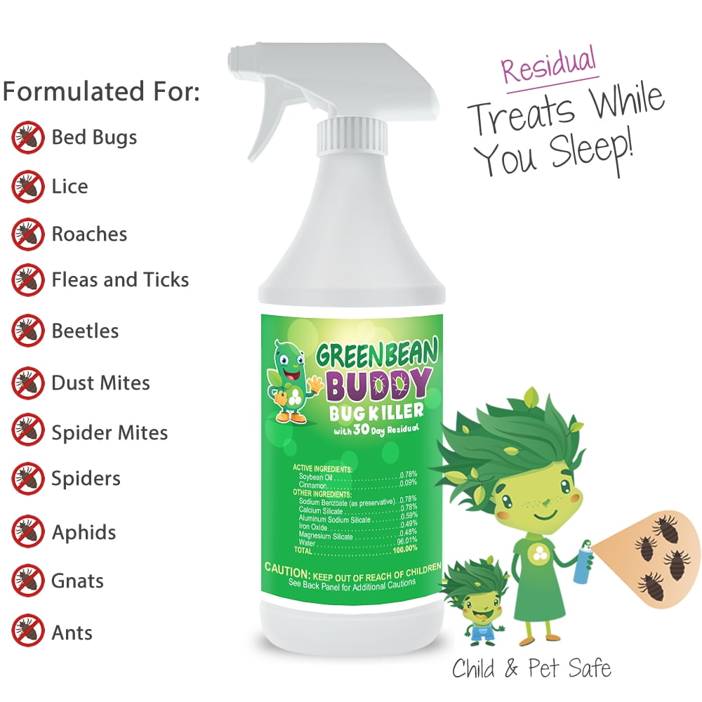 Green Bean Buddy Bed Bug, Flea, Tick, and Roach Killer Spray (Green, 32 oz) w2pmf