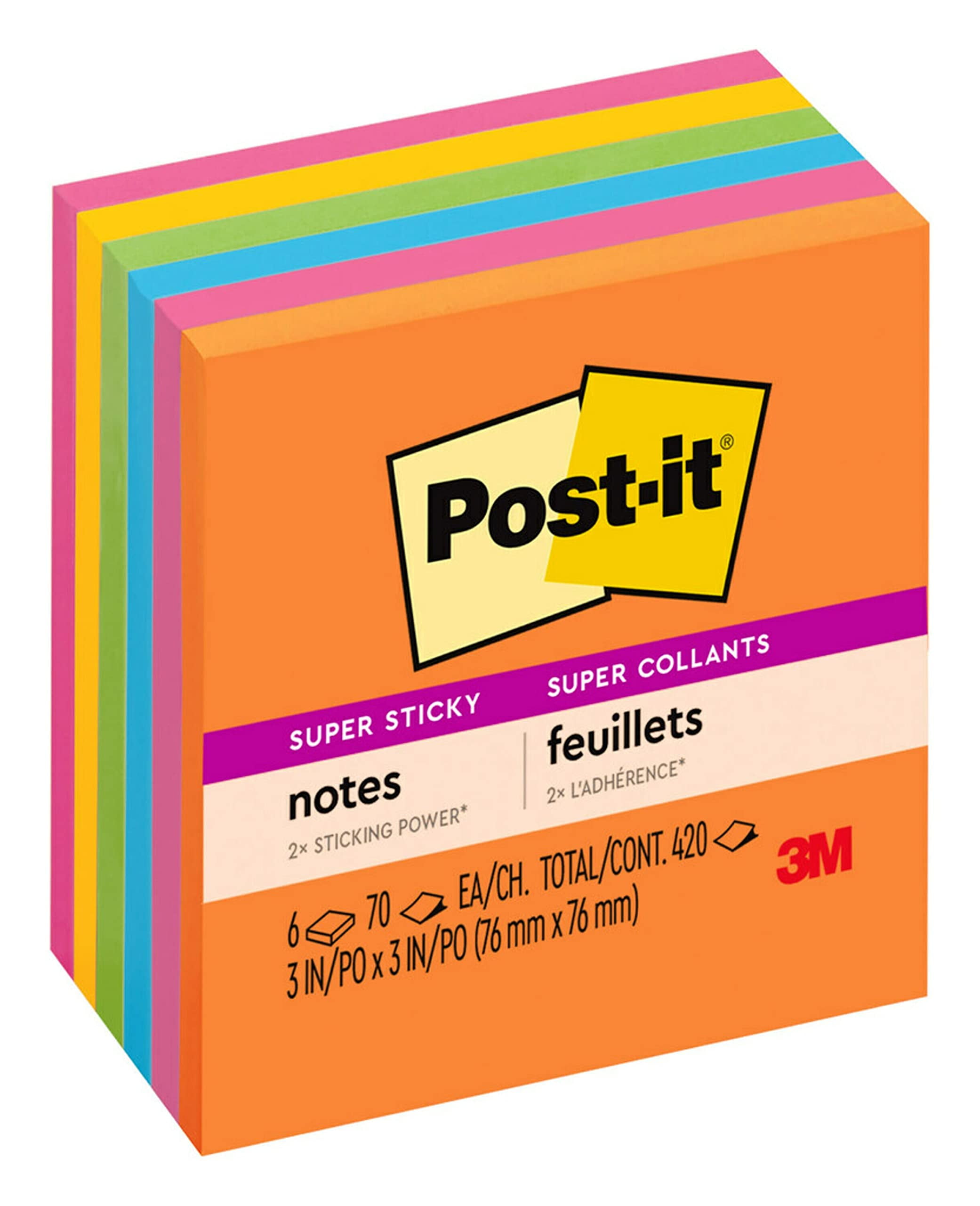 Post-it Recyclable Sticky Notes, Super Sticky Adhesive for Office and Home (Blue, 3 in x 3 in, 6 Pads) o3d49
