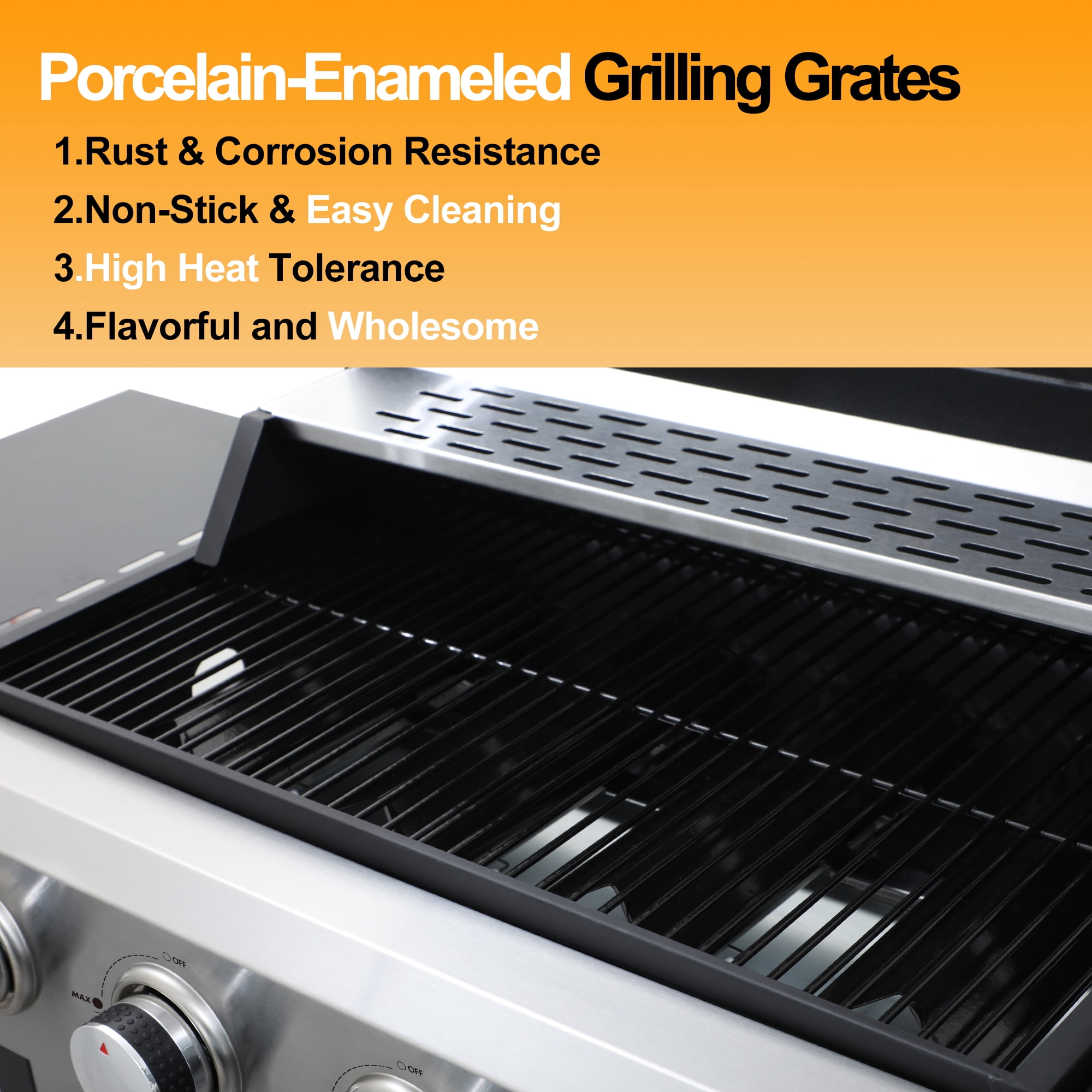 Born Free 4-Burner Propane Gas Grill, Stainless Steel BBQ with Porcelain-Enameled Grates (Black, 40,000 BTU) o9zzp