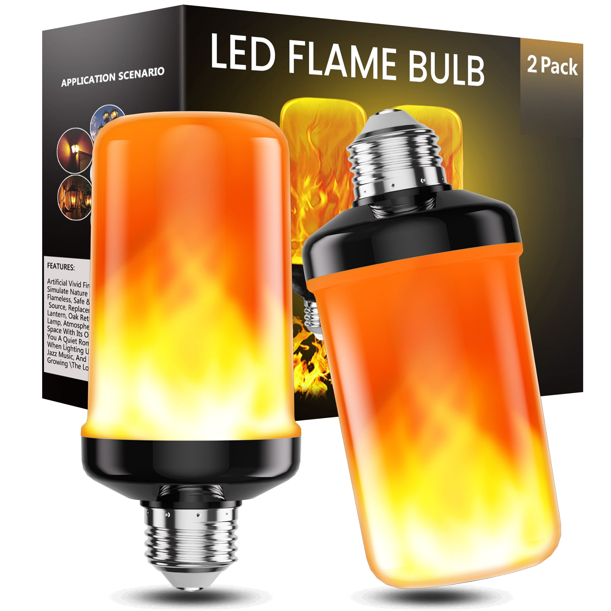 DAYBETTER LED Flame Light Bulbs, 4 Modes Flickering Fire Effect, E26 Base for Indoor and Outdoor Decor (Warm White, 2 Pack) r9kl3