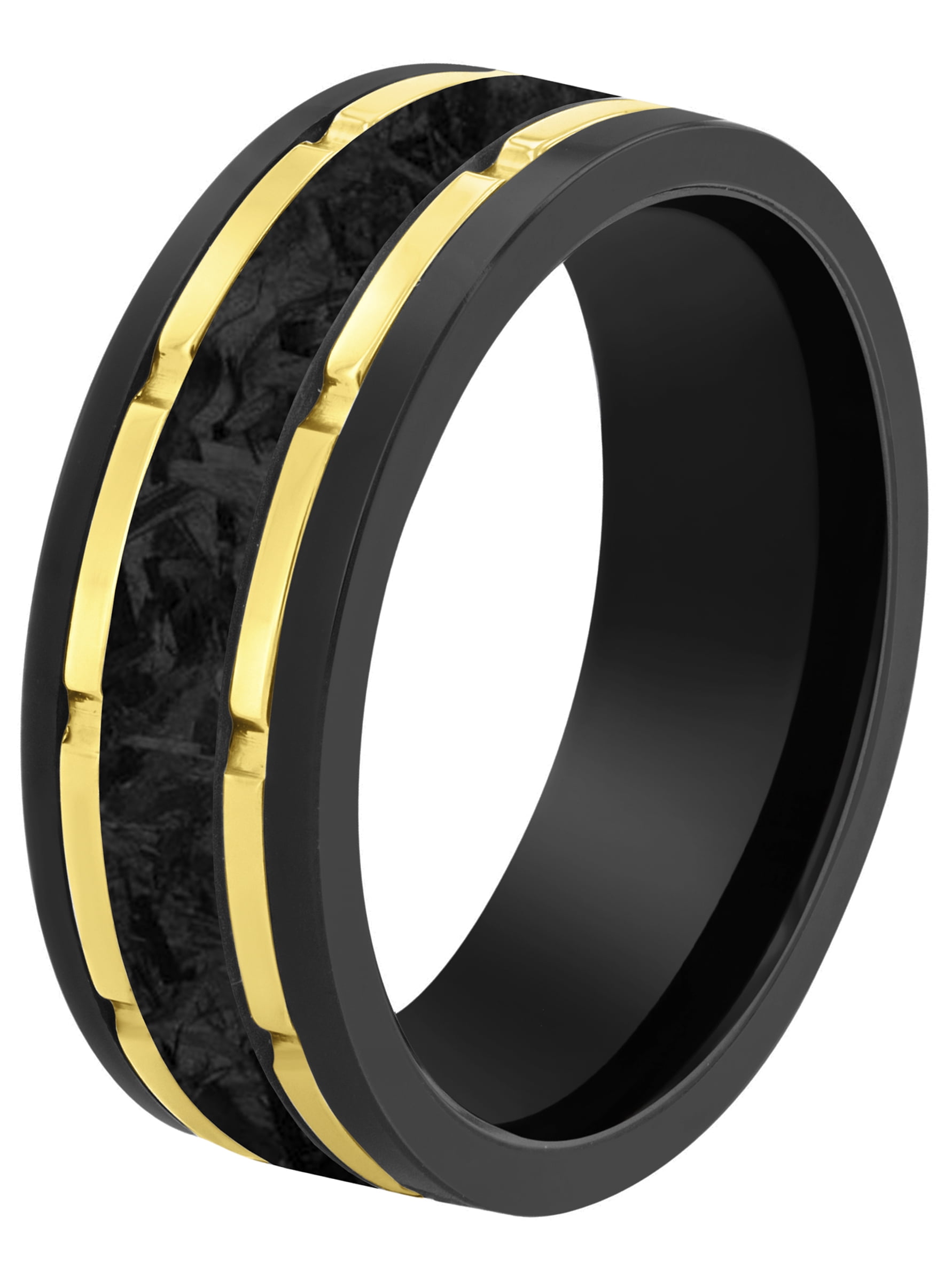 Brilliance Fine Jewelry Men's Tungsten Wedding Band with Yellow Finish and Forged Carbon Fiber Inlay (Black, 8 mm) wx1sv