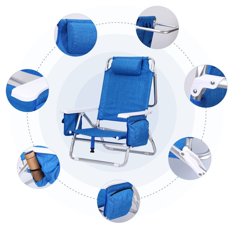 Funcode 7-Position Reclining Beach Chair with Cooler and Backpack Straps (Blue, 1 Pack) n3c1m