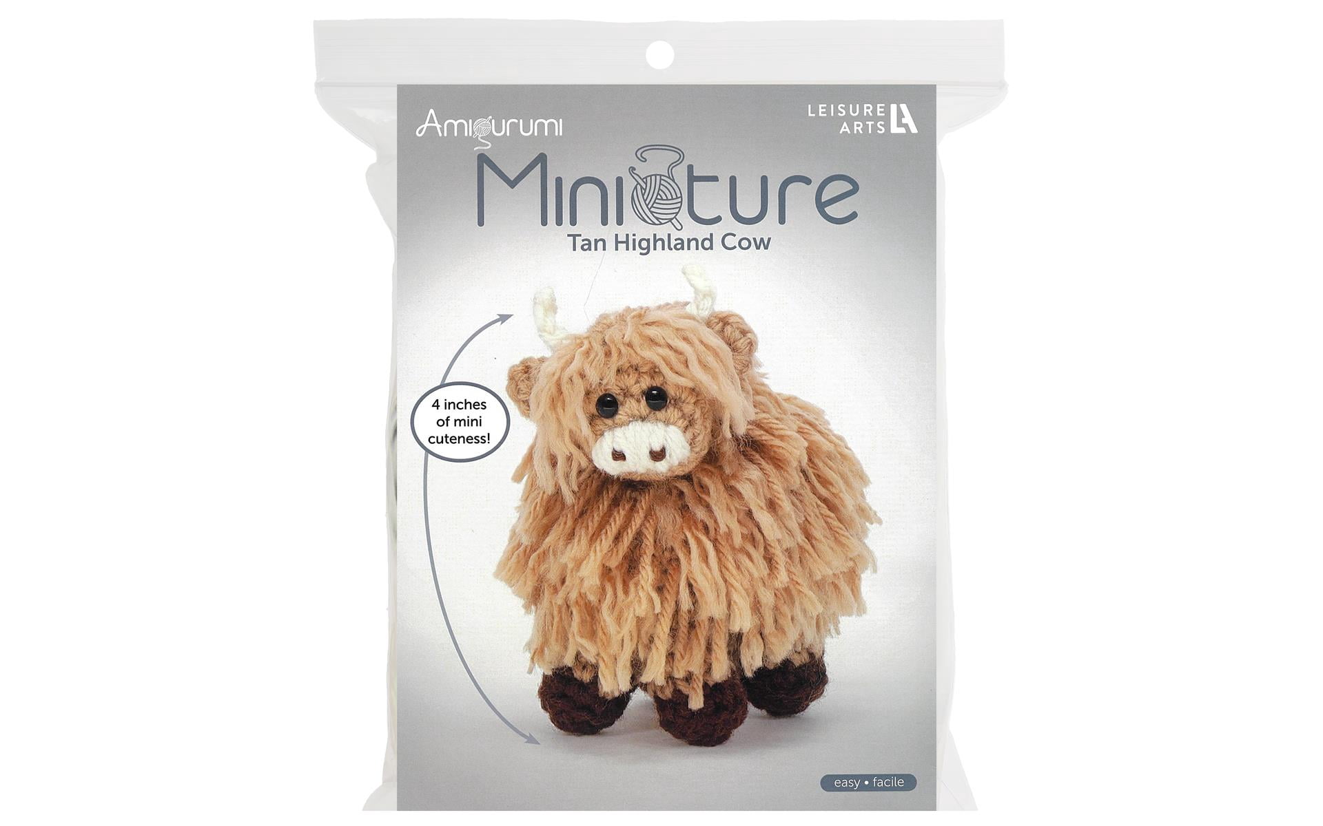 Leisure Arts Amigurumi Highland Cow Crochet Kit for Beginners, DIY Stuffed Animal Craft Set (Tan, 1 Kit) mtv4u