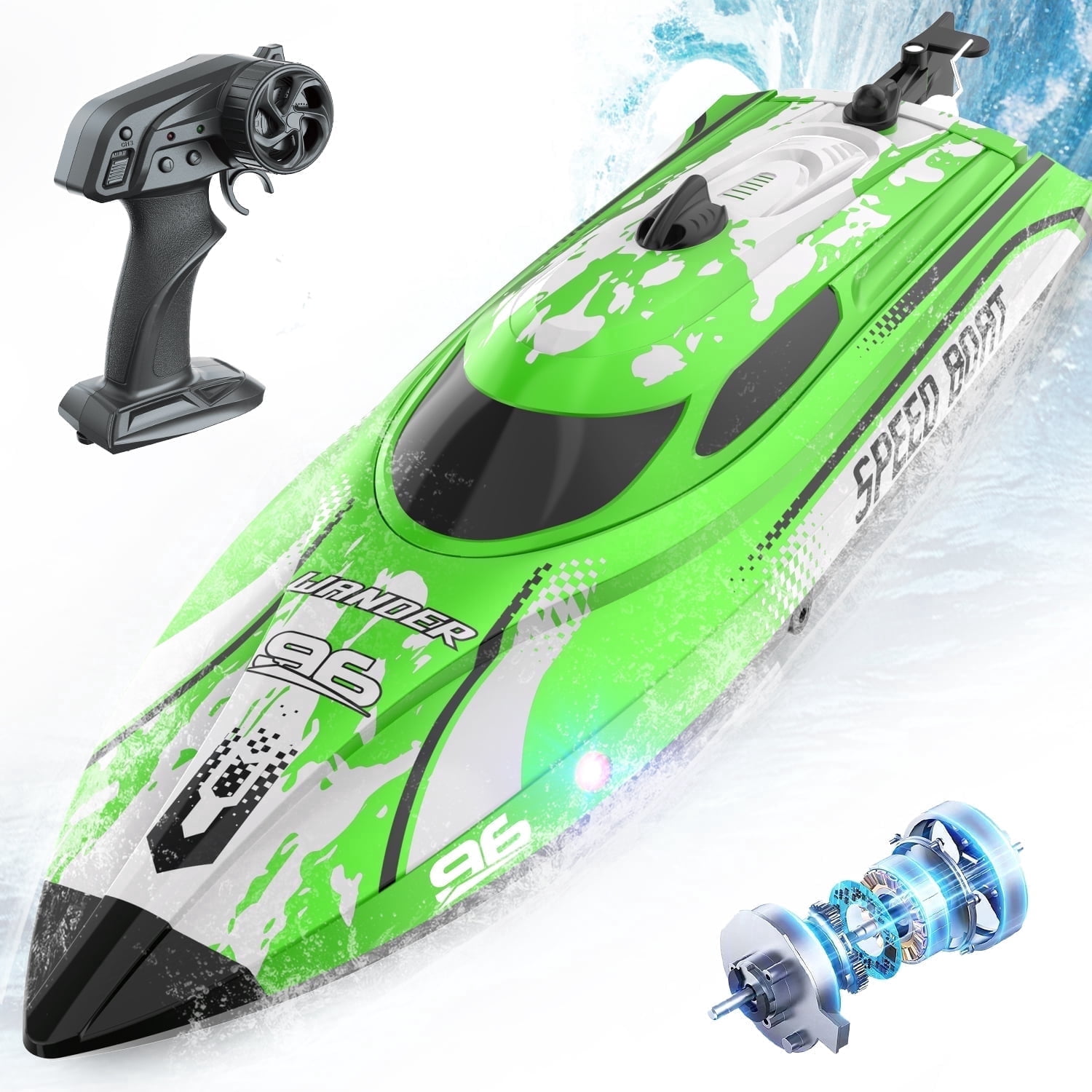 JoyStone High-Speed Remote Control Racing Boat with LED Lights (Green, 12 in) lzwsc