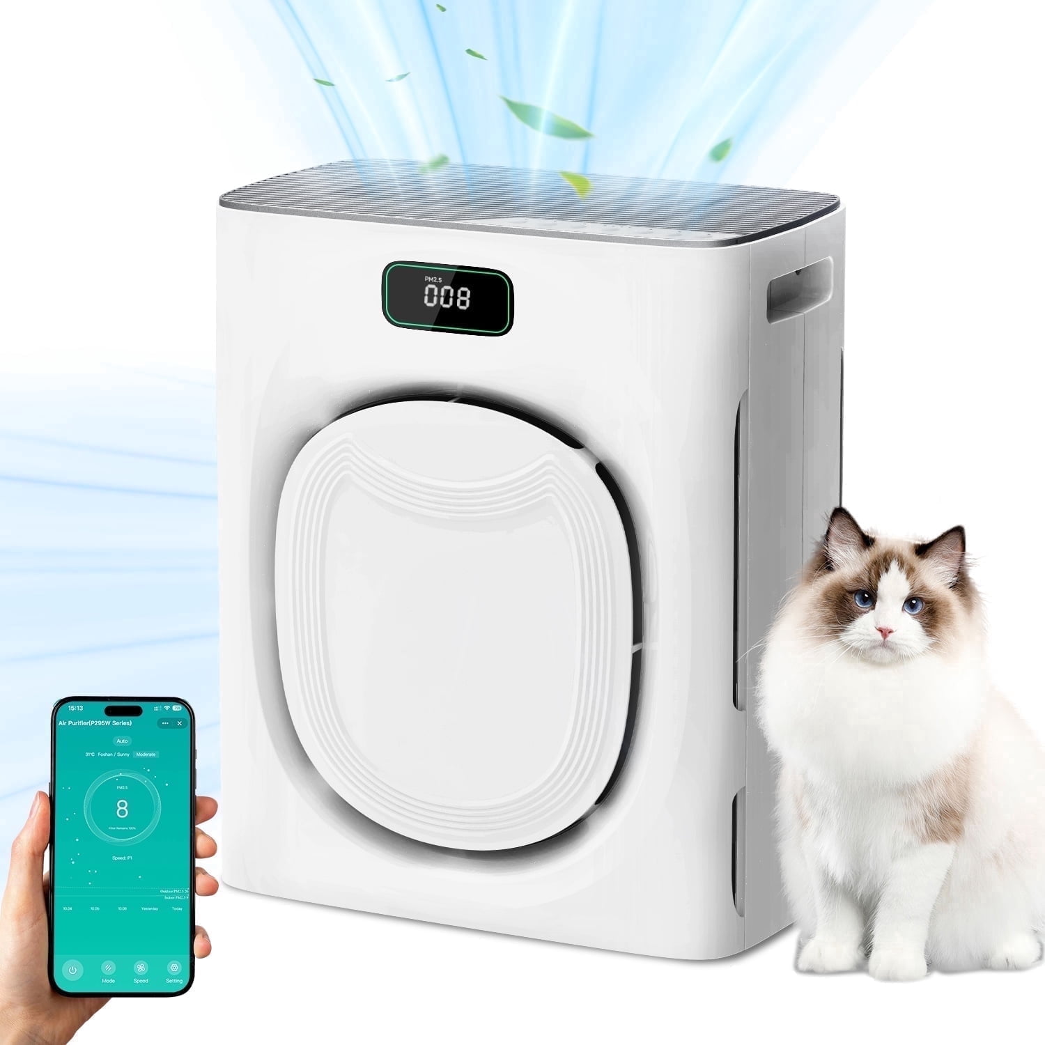 KEN BROWN Smart Air Purifier for Pet Families, H13 HEPA Filter, WiFi Enabled (Brown, 2500 sq ft) y5t7m