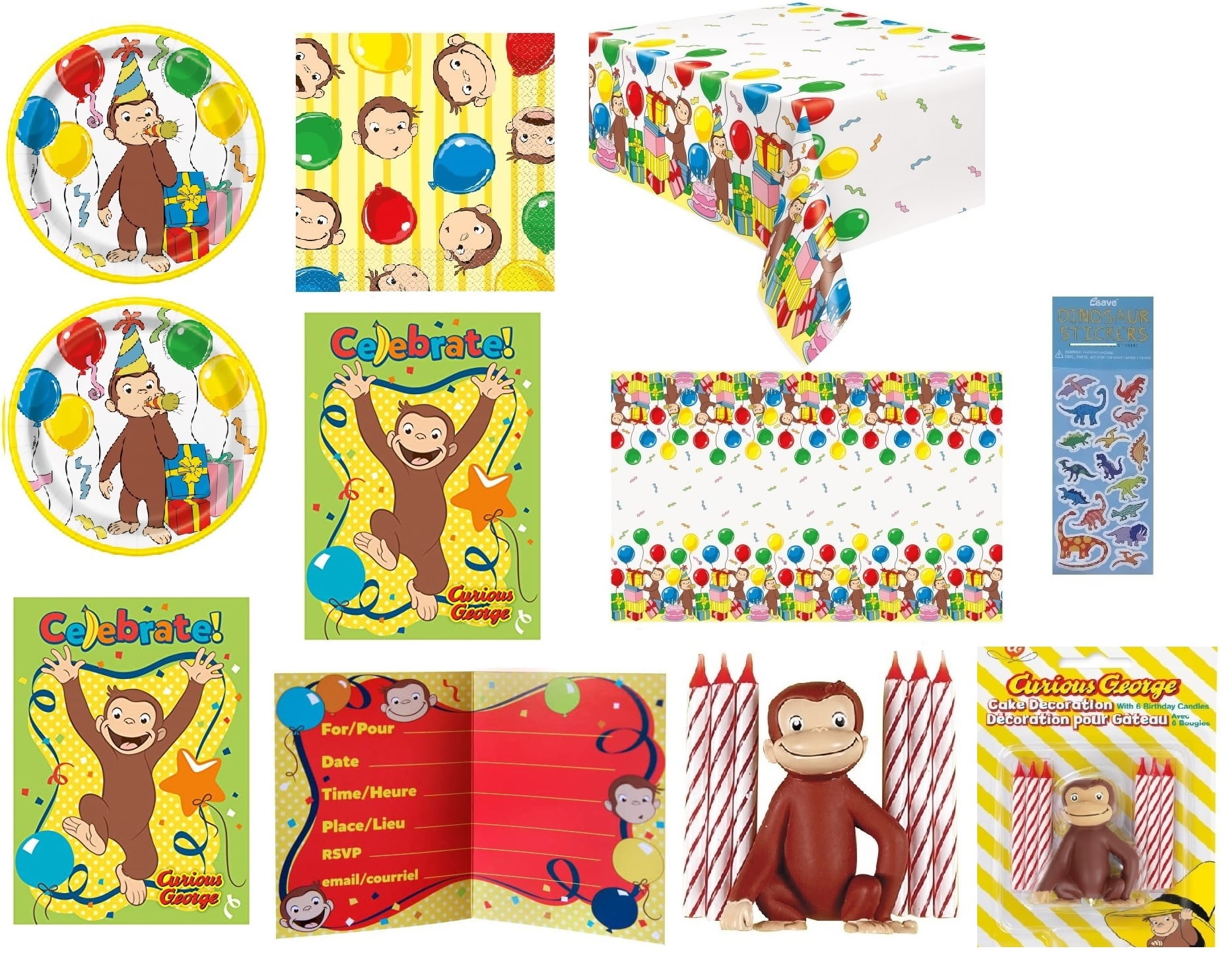 Unique Curious George Birthday Party Supplies Set (16-Piece Tableware and Decoration Bundle) wv096