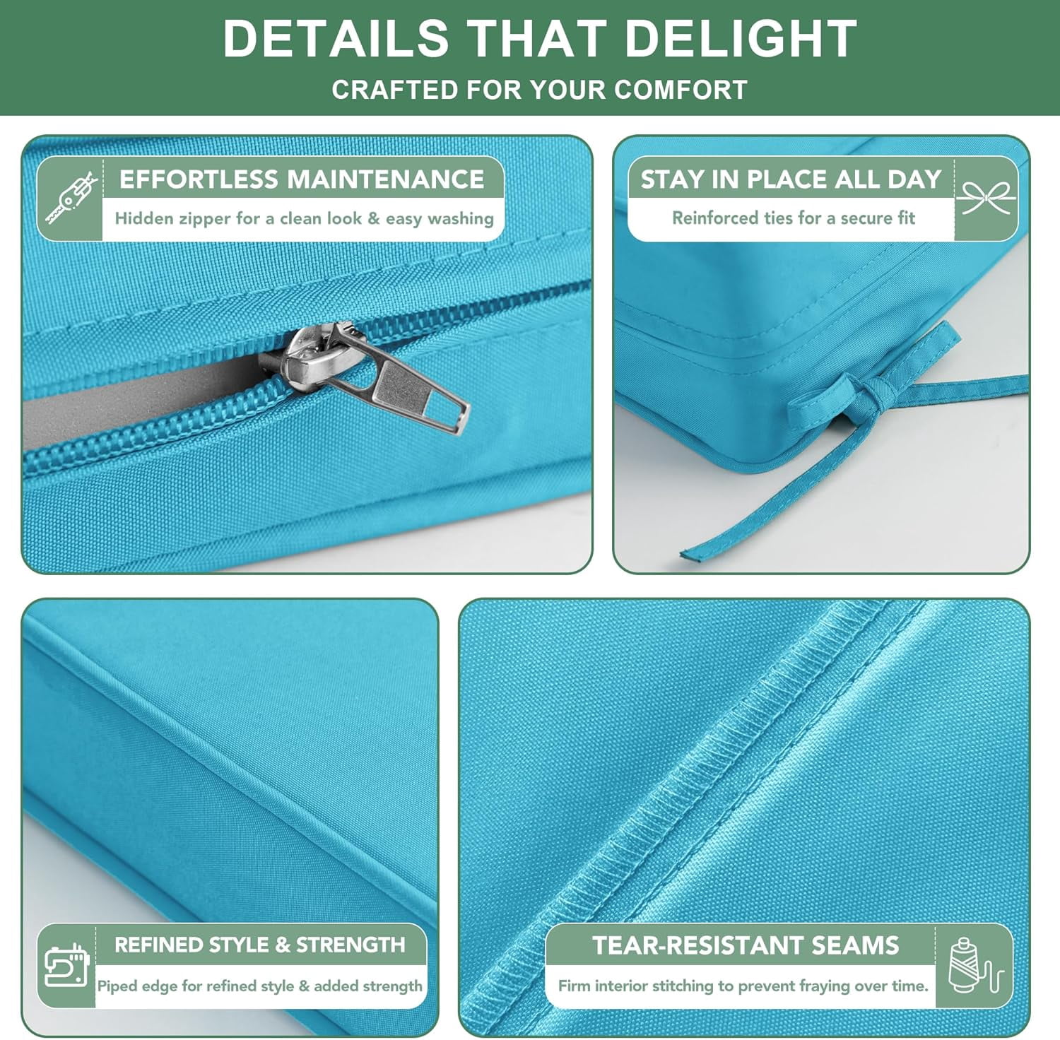 Ottowood Outdoor Deep Seat Cushions Water-Repellent Patio Furniture Replacement (Teal, 22 in x 22 in x 3 in, Set of 4) 84ds0