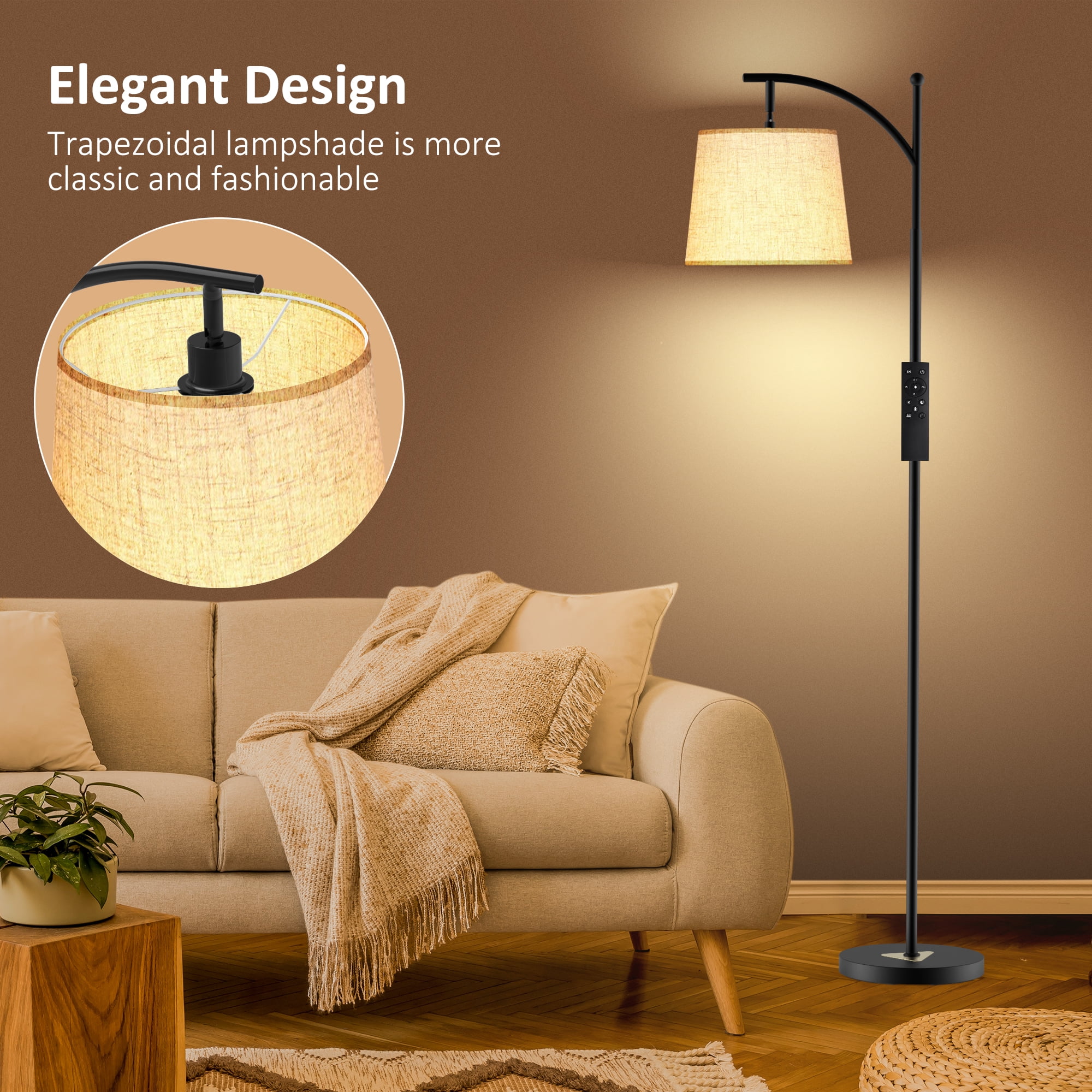 Jurulu Arc Floor Lamp, Modern Standing Lamp with Remote Control and Stepless Dimmable LED (Black, 9W) zoxhb