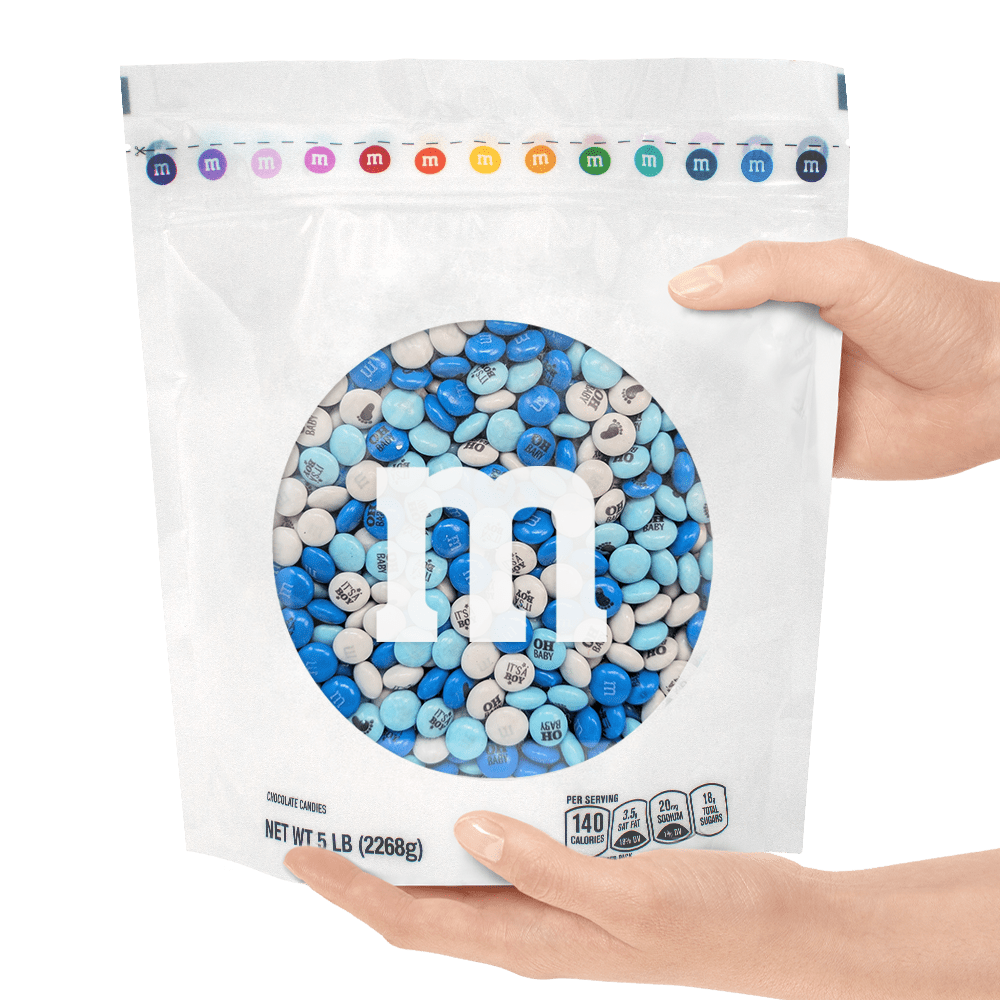 M&M'S Milk Chocolate Candy for Baby Shower and Gender Reveal (Blue and White, 5 lb) v1u6m