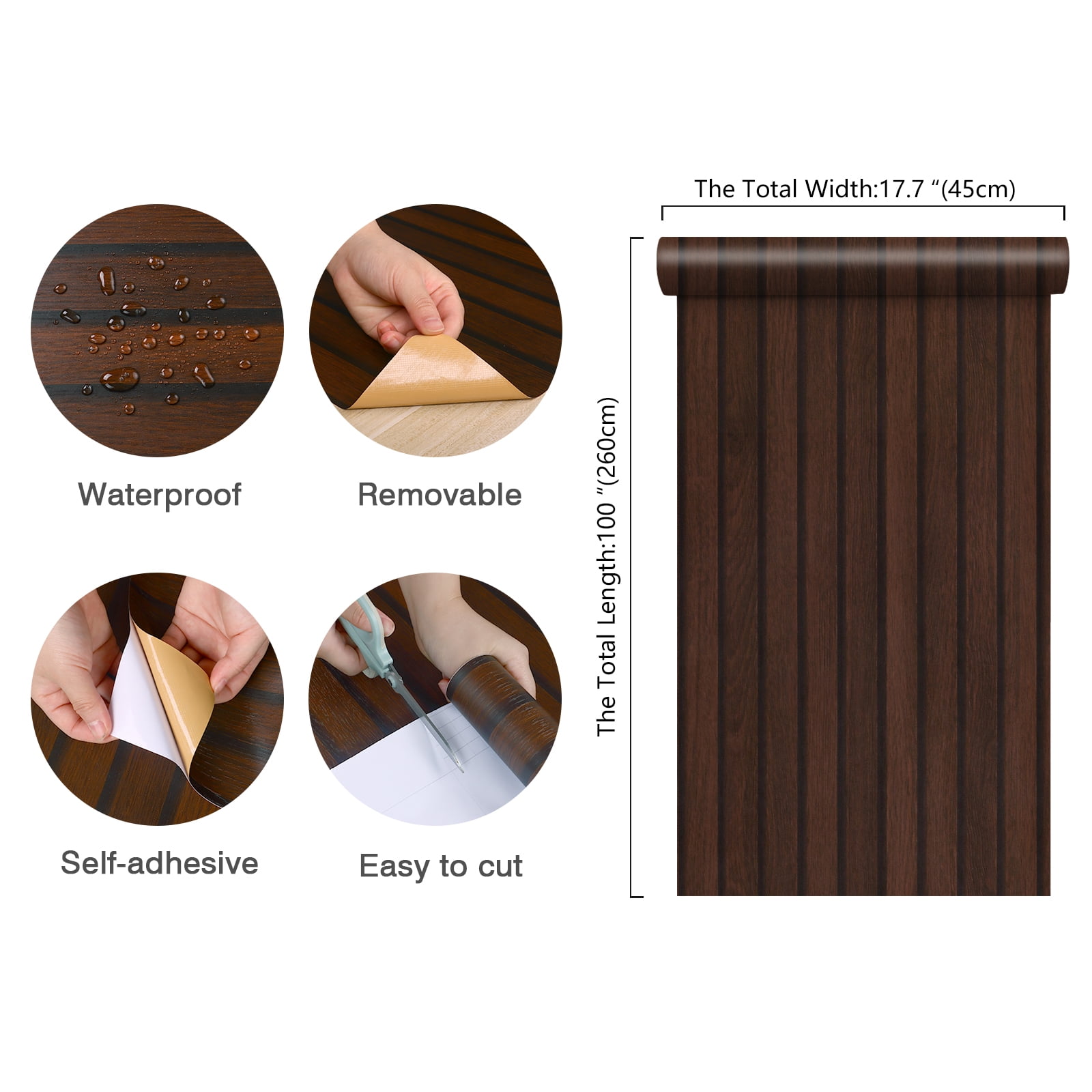 CHIHUT Dark Brown Wood Slat Peel and Stick Wallpaper (Waterproof Vinyl Shiplap Contact Paper, 17.7 in x 100 in) 9dvi6