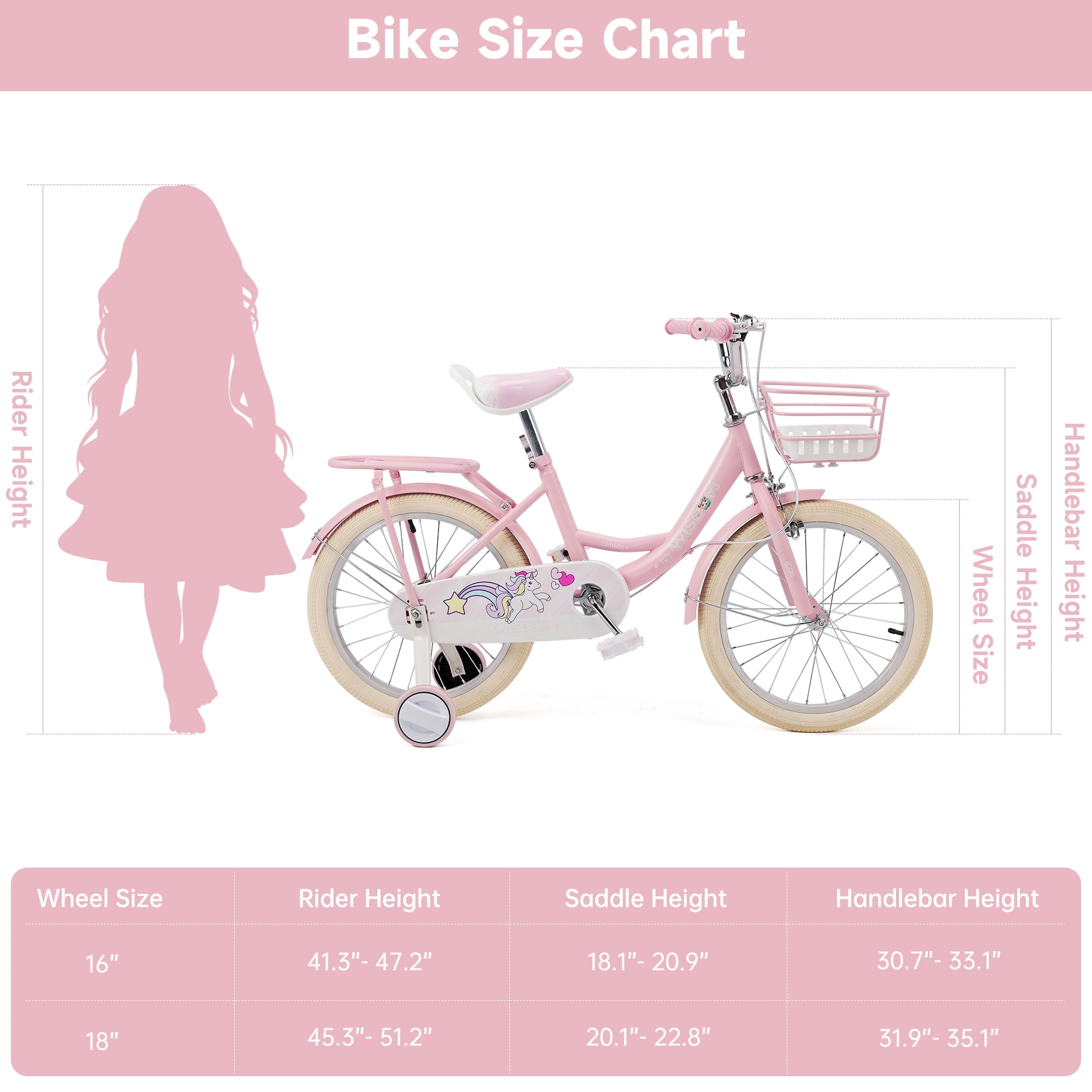 Bruce & Shark Kids Bicycle with Training Wheels and Basket (Pink, 18 in) 6vb7m - Image 13