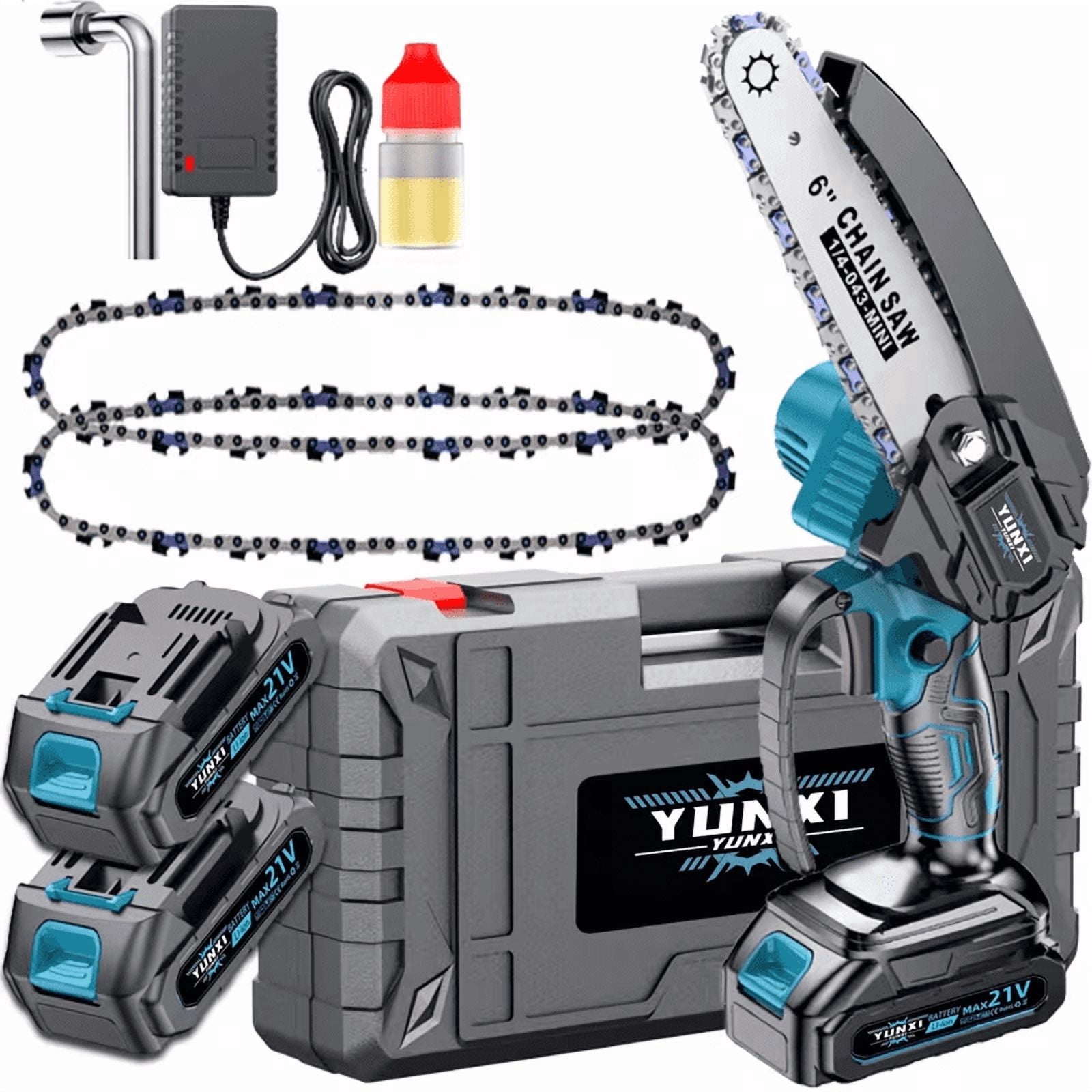 YUNXI 6 in Cordless Mini Chainsaw, Electric Handheld Pruning Saw with 2 Batteries and Storage Case (Blue, 6 in) rp8sw