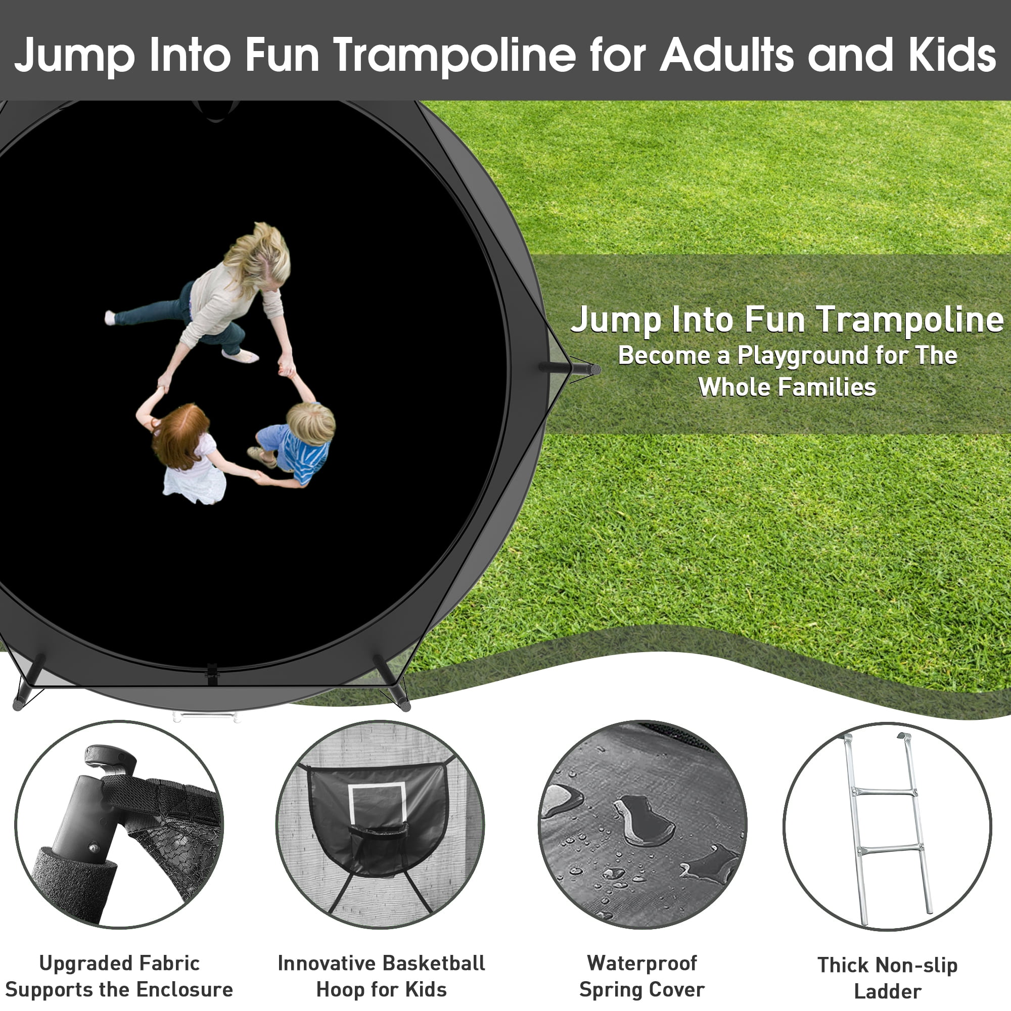 Jump Into Fun Outdoor Trampoline with Enclosure and Basketball Hoop (Black, 16 ft) e35vq