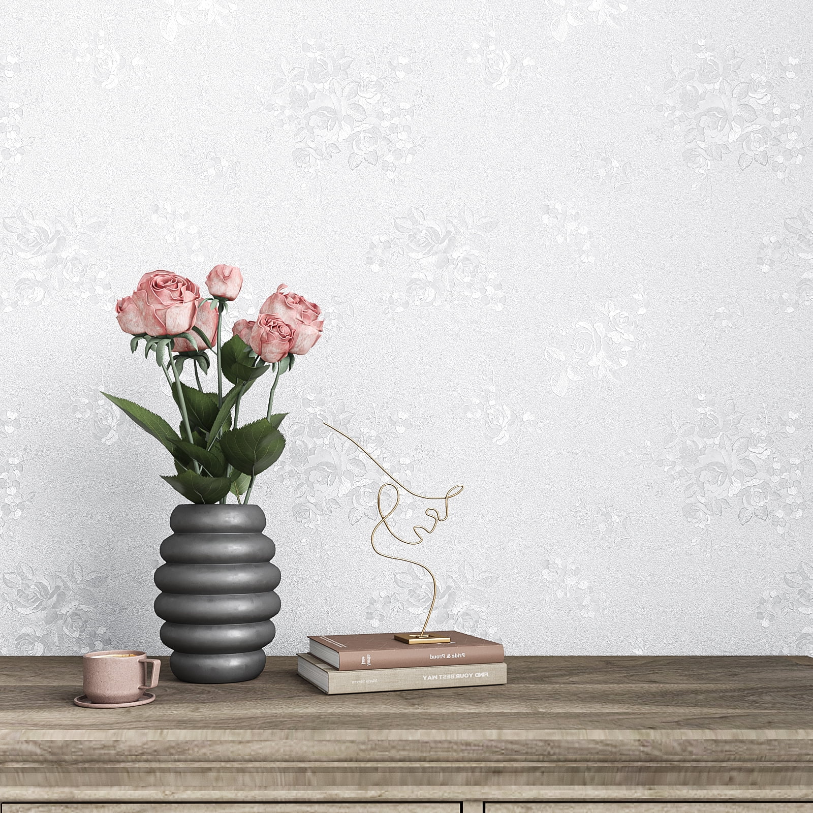 VEELIKE Floral Peel and Stick Wallpaper Textured Self-Adhesive Vinyl Contact Paper for Furniture and Walls (White, 15.7 in x 118 in) lrhao