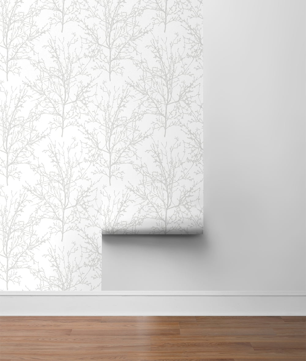 NextWall Tree Branches Peel and Stick Wallpaper (White, 20.5 in x 18 ft) whcrs