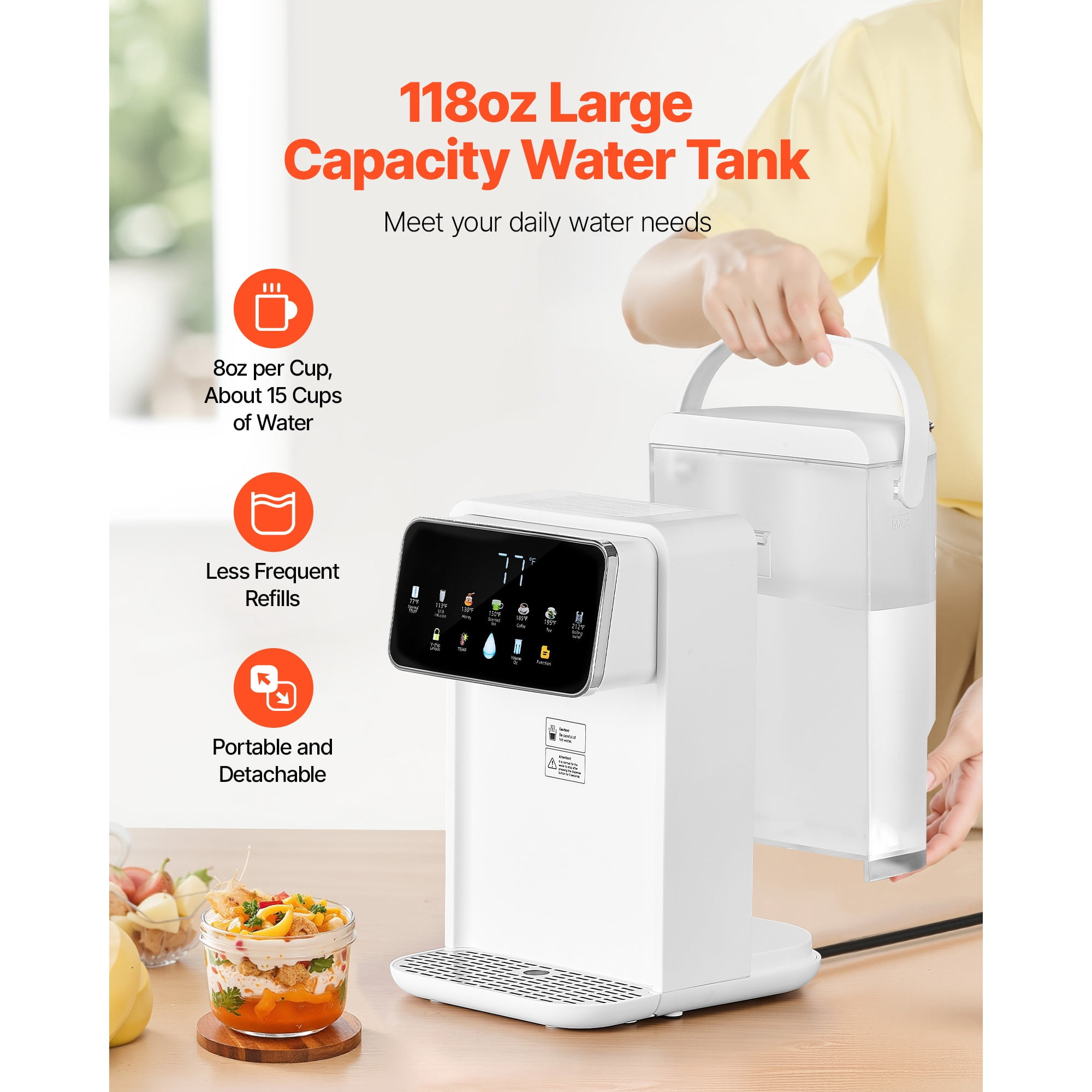 KFFKFF Countertop Instant Hot Water Dispenser, Rapid Heating with Adjustable Temperature & Volume (118 oz) k4pz5