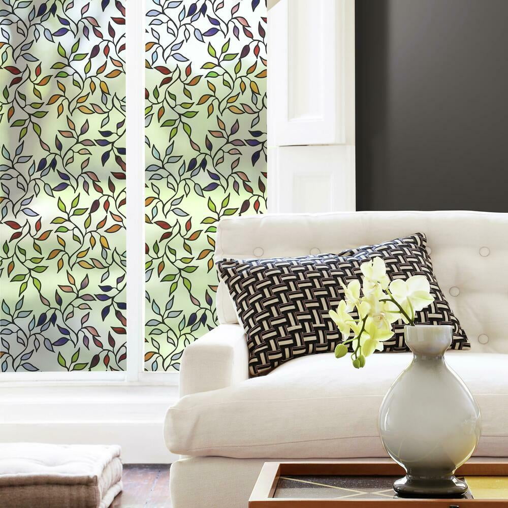 RoomMates Autumn Leaves Decorative Privacy Window Film (Blue, 24 in x 74 in) 7i18n