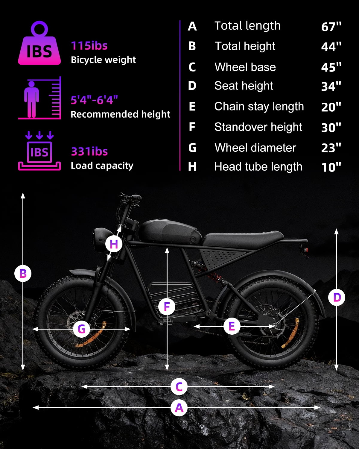 FLIWIN Electric Mountain Bike for Adults, 750W Motor, 20 in x 4 in Fat Tires, Full Suspension, Long Range (Black, 48V) rxbmz
