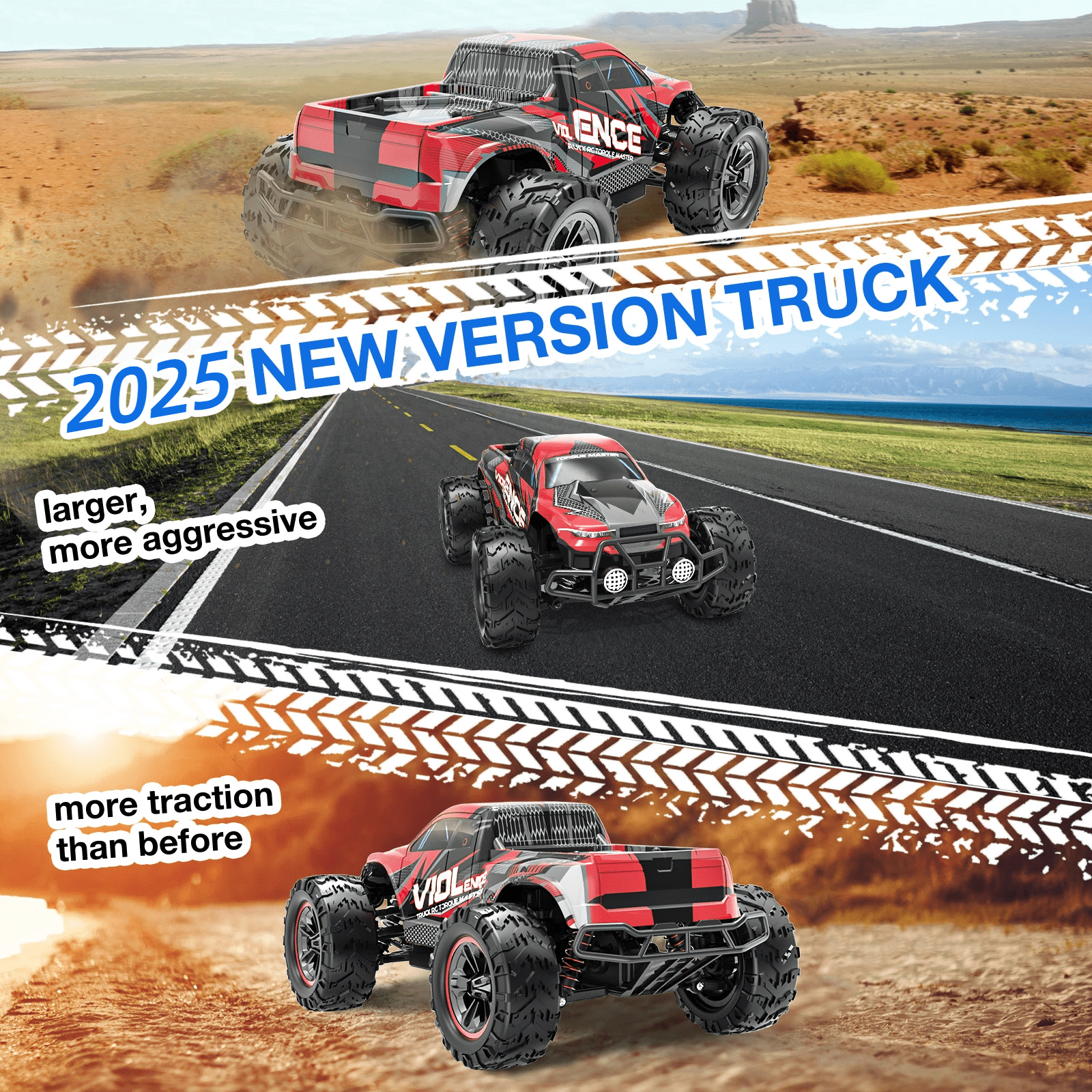 AUOSHI 1:16 Scale Remote Control Truck, High-Speed 4WD Off-Road RC Car with LED Lights (Red, 1:16 Scale) fdg8i