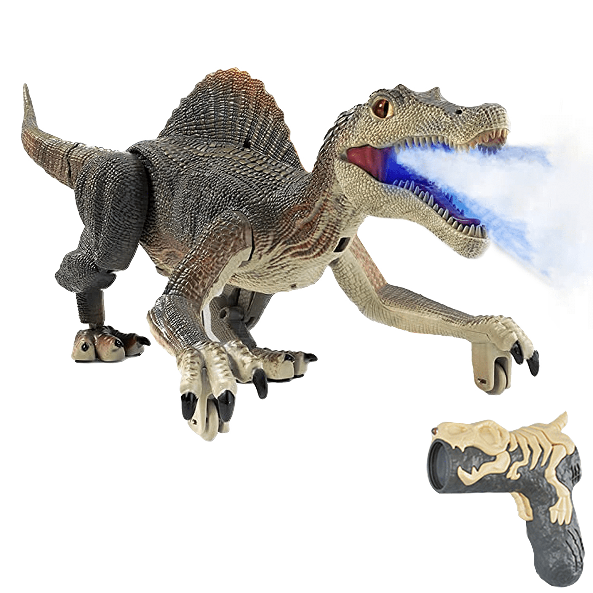 Richgv Remote Control Spinosaurus Robot Toy with Light and Spray Effects (Grey, 1 Pack) 9aahb