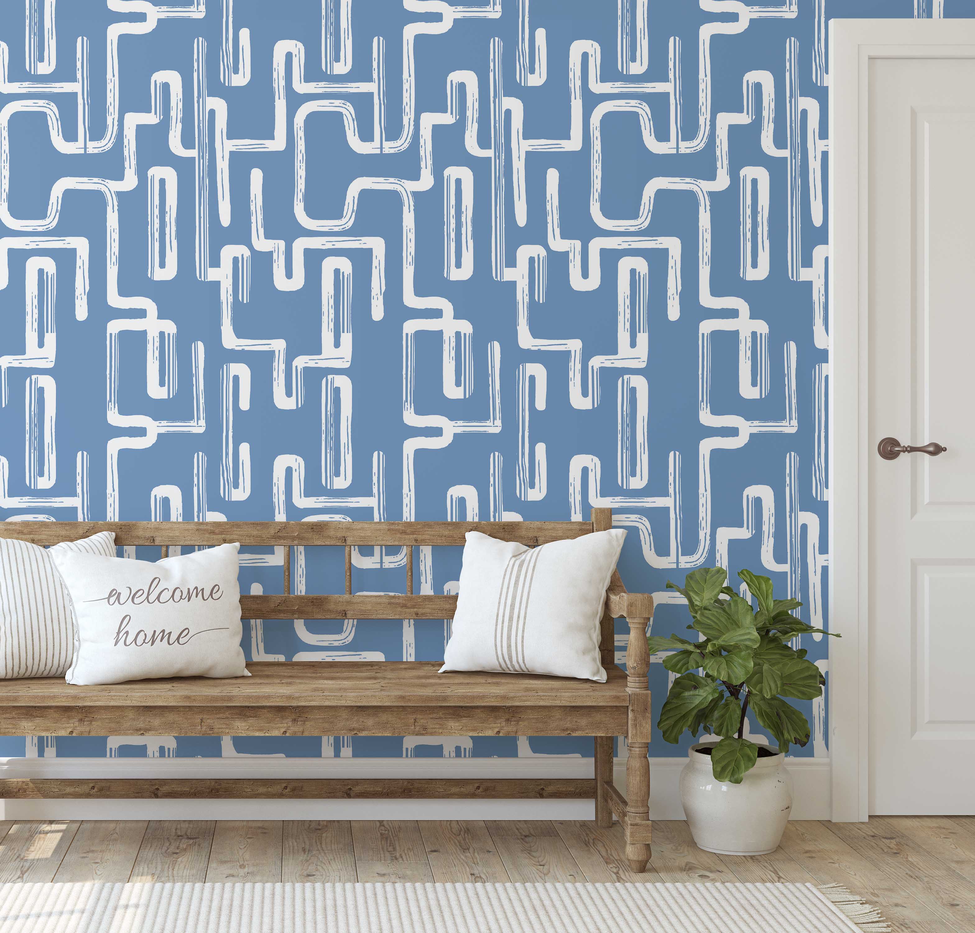 S4Sassy Peel & Stick Geometric Maze Vinyl Wallpaper, Waterproof Removable Contact Paper for Home Decor (Blue, 25 in x 60 in) f5m36