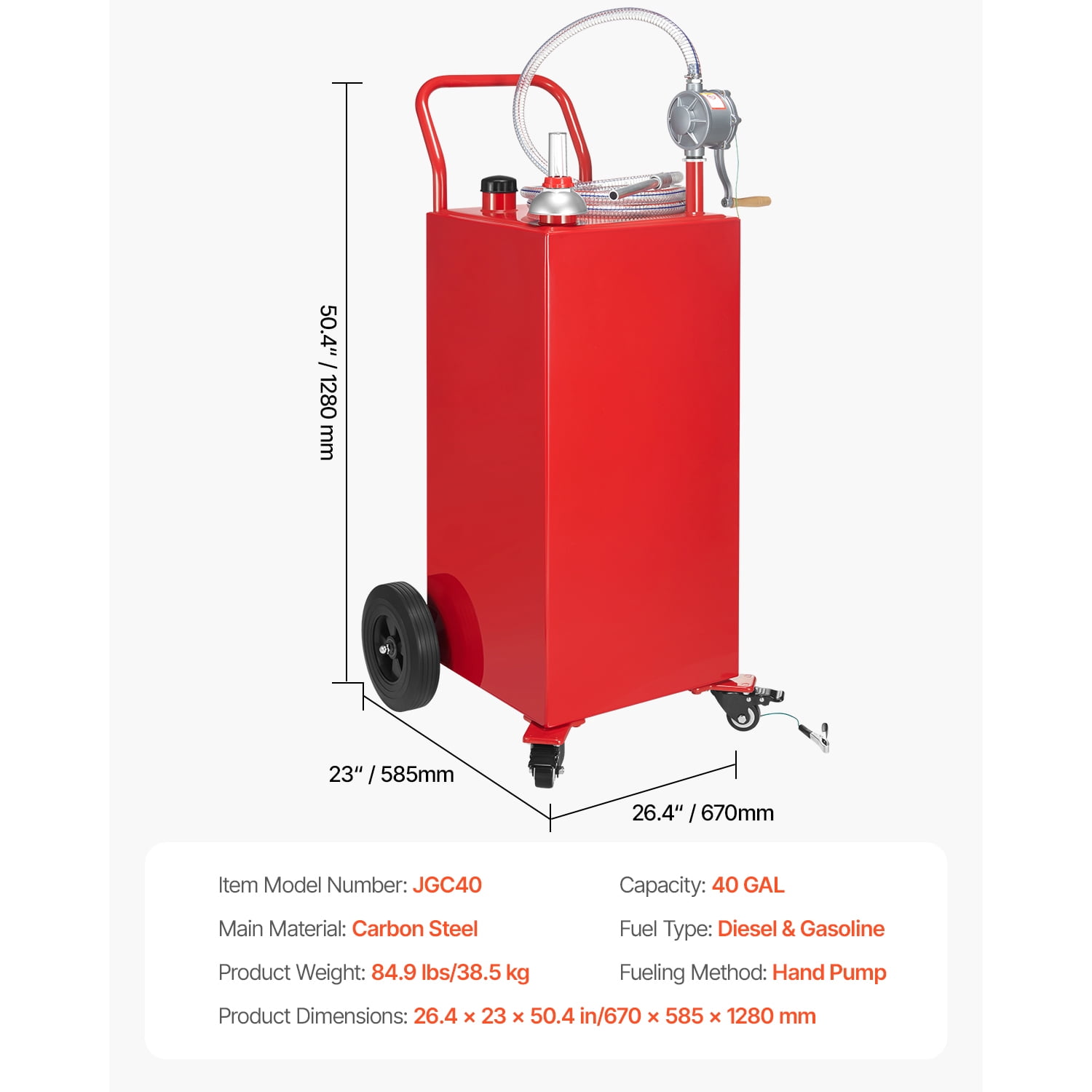 KFFKFF 40-Gallon Portable Fuel Storage Tank with Manual Pump (Red, 40 Gallon) 8y1bi
