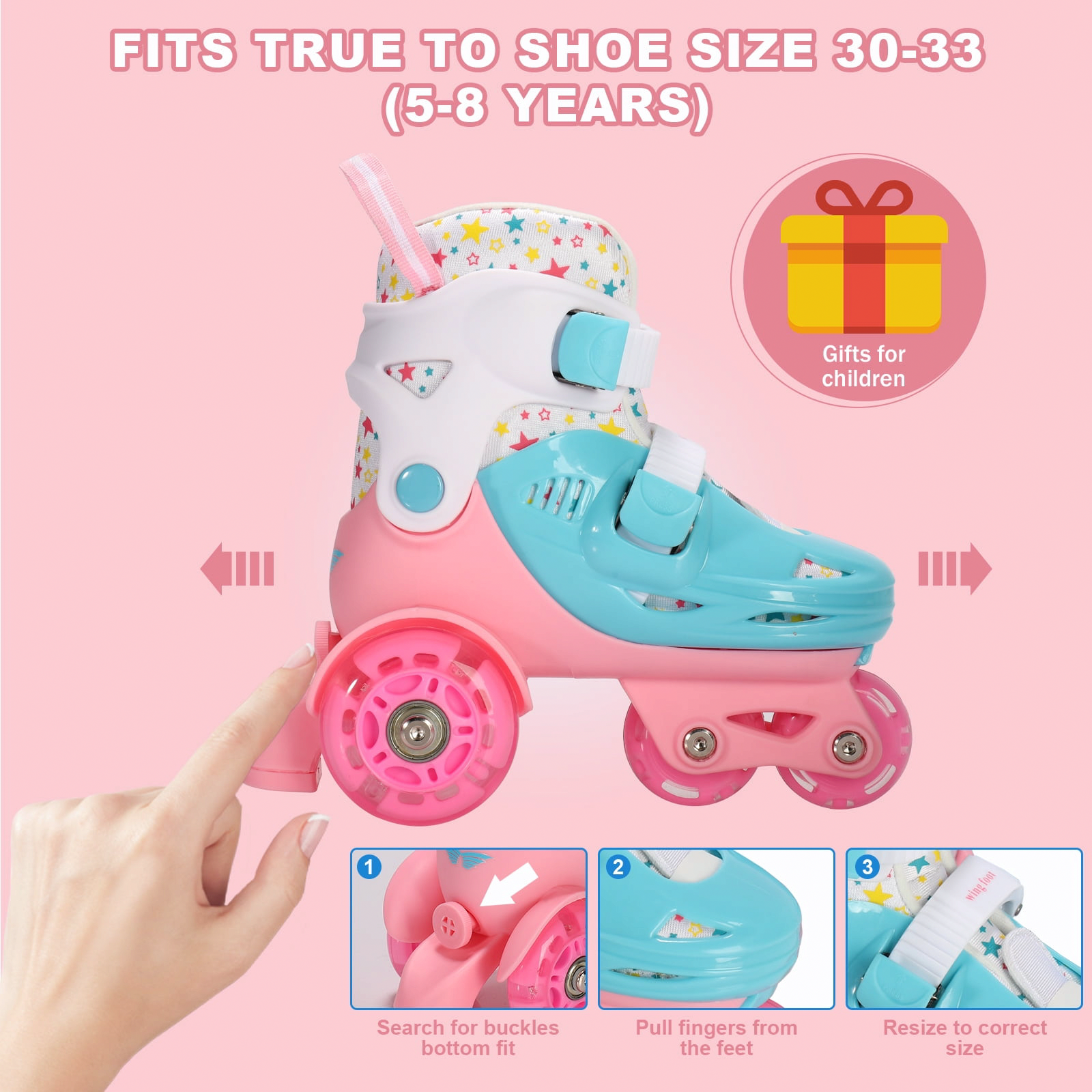 Eurhowing Kids Roller Skates with Light-Up Wheels, Adjustable Size for Growing Feet, Protective Gear Set Included (Blue, Small) mhy39