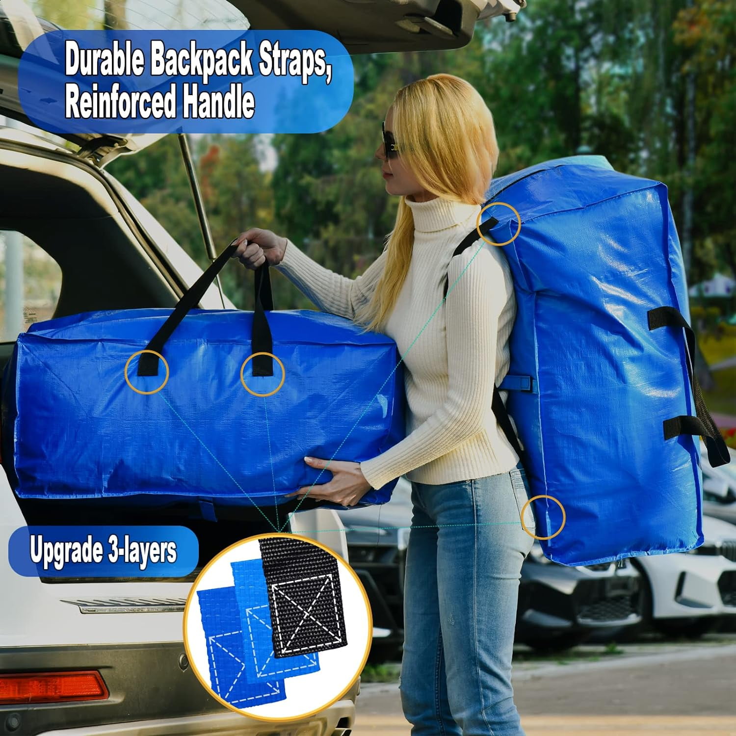 BN-LINK Heavy-Duty Moving Bags with Zippers and Reinforced Handles (Blue, 2 Pack, 29 in x 15 in x 13 in) 88f3t