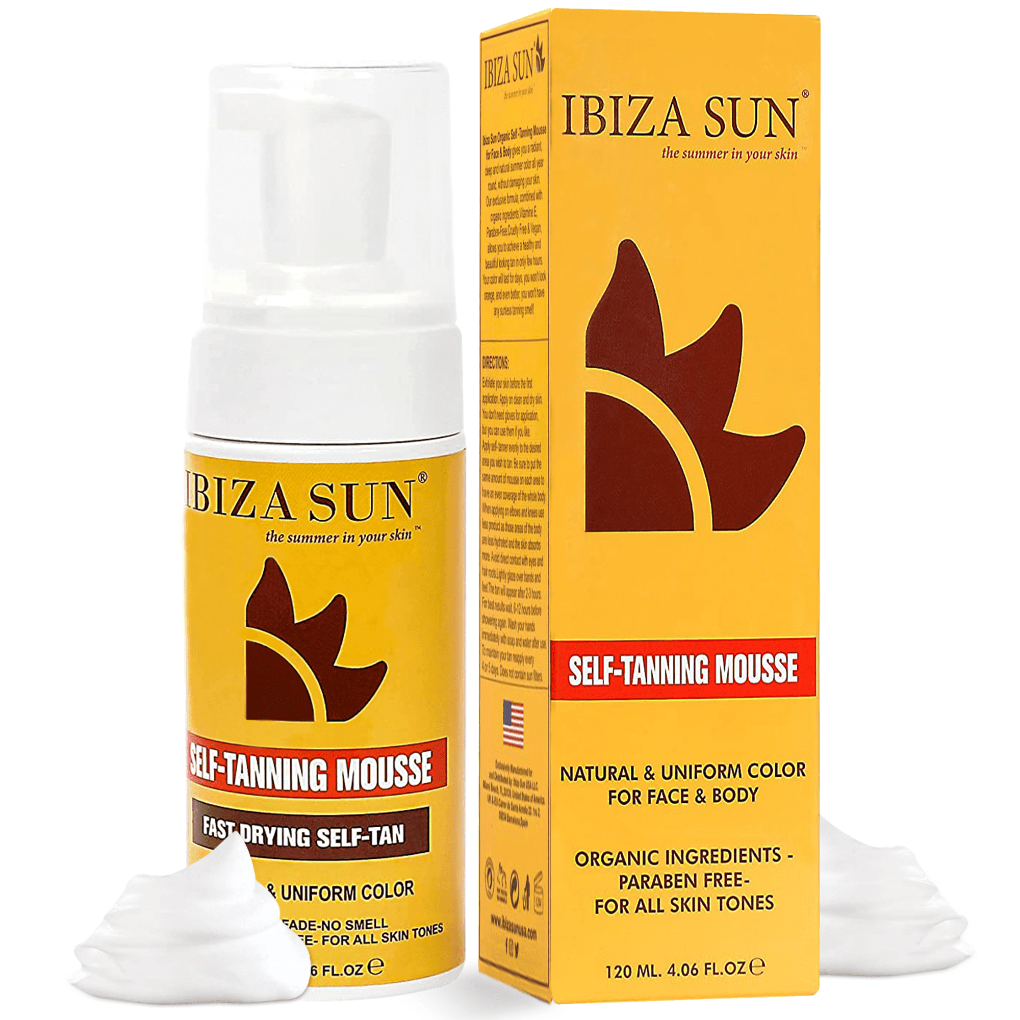Ibiza Sun Organic Self Tanning Mousse for Face and Body (Natural Sunless Tan, 6.7 fl oz) 4mwun