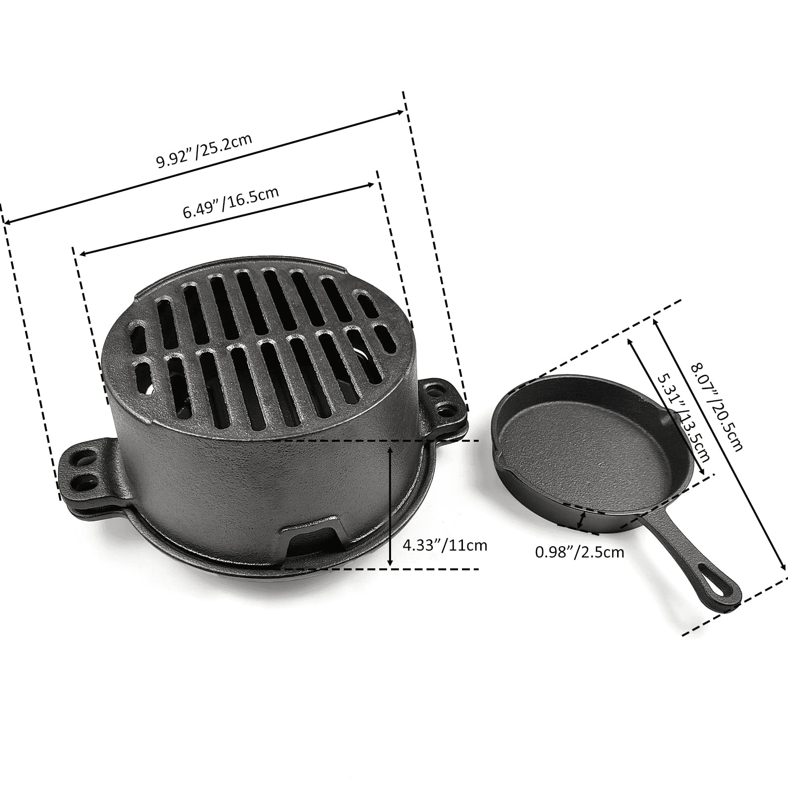 HAWOK Pre-seasoned Cast Iron Hibachi Grill, Portable Charcoal BBQ for Outdoor Camping (Black, 10 in x 7.9 in x 4.4 in) n4mra