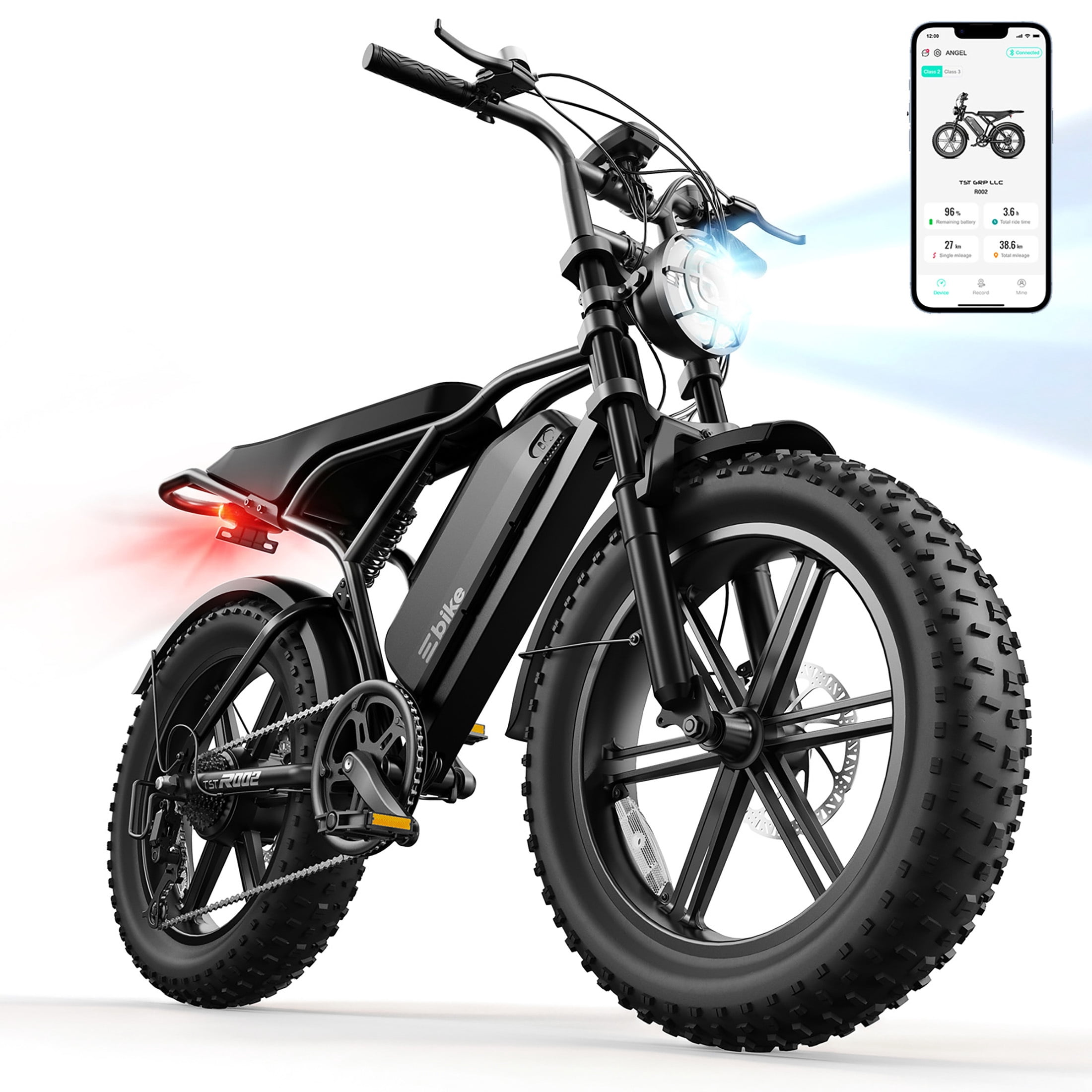TST Electric Mountain Bike, 750W Motor, Full Suspension E-Bike, 20 in x 4 in Fat Tires, 20 Mph Speed (Black, 48V 15Ah) 8bv6i