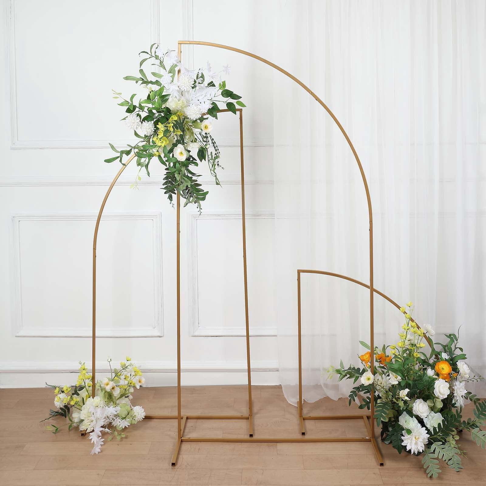 Efavormart Half Moon Wedding Arch Backdrop Stand, Metal Floral Frame Arbor Display (Gold, 3ft W x 6ft H) 1z54g