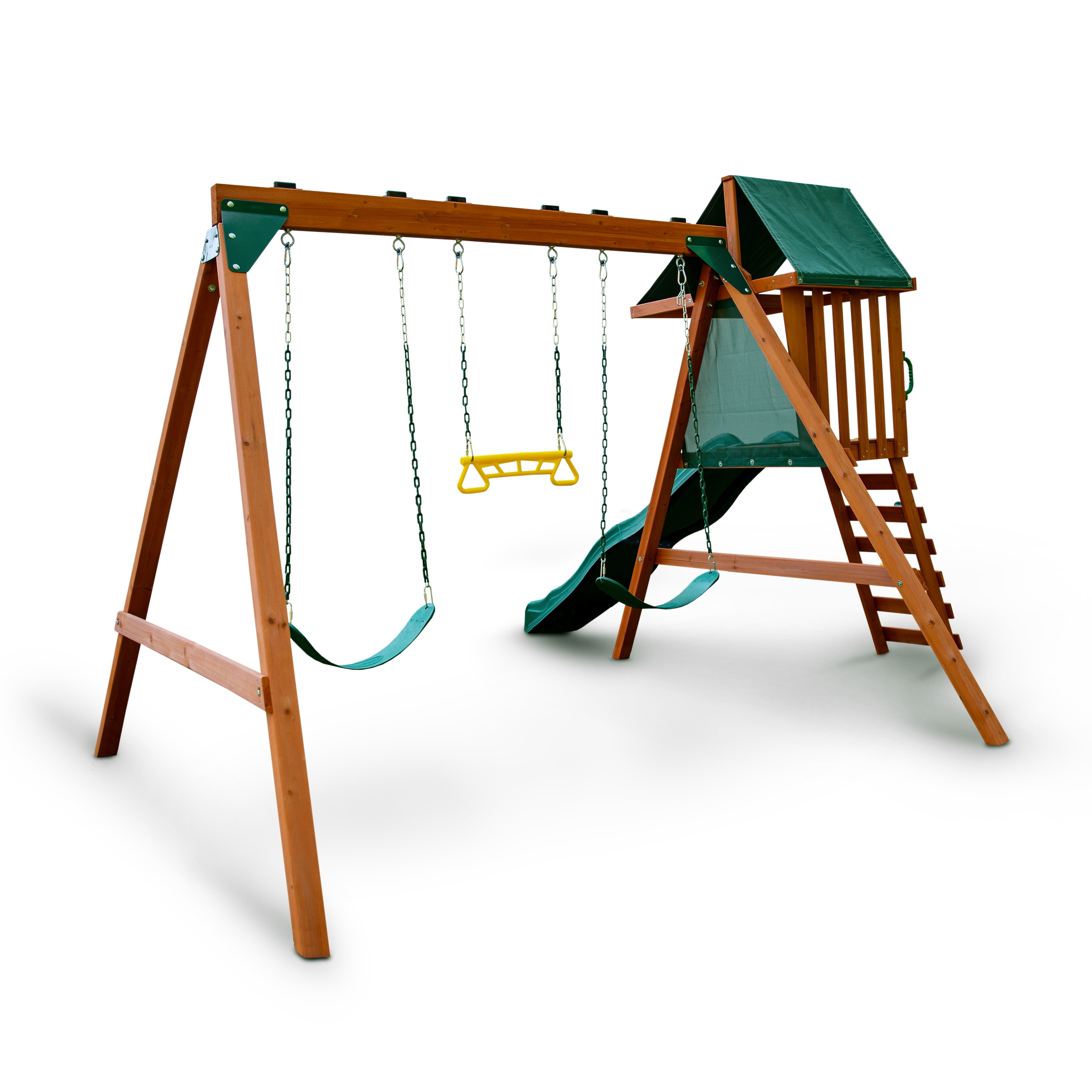 Gorilla Playsets Basic Swing Set with Slide and Climbing Wall (Brown, 12 ft x 11 ft) rxijb