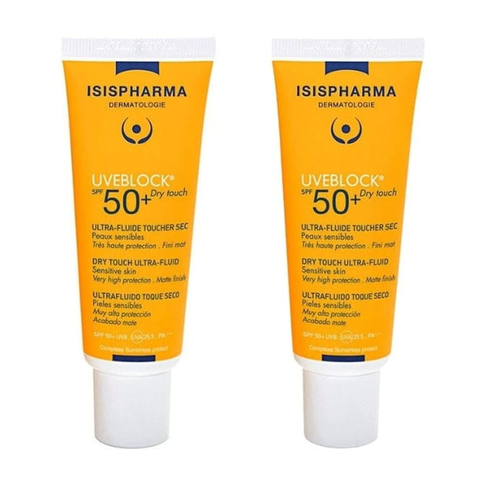 Isispharma Uveblock SPF 50+ Dry Touch Ultra Fluid Sunscreen (White, 2.7 fl oz, 2 Pack) ovpnu