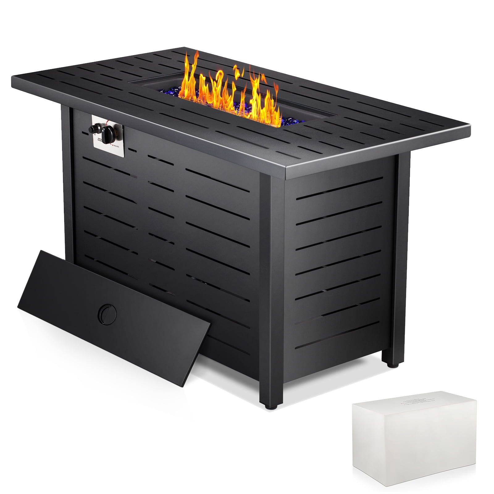 WAA 43 Inch Propane Fire Pit Table, 50,000 BTU Outdoor Gas Fireplace with Lid and Lava Rocks (Black, 43 in) 3pi61