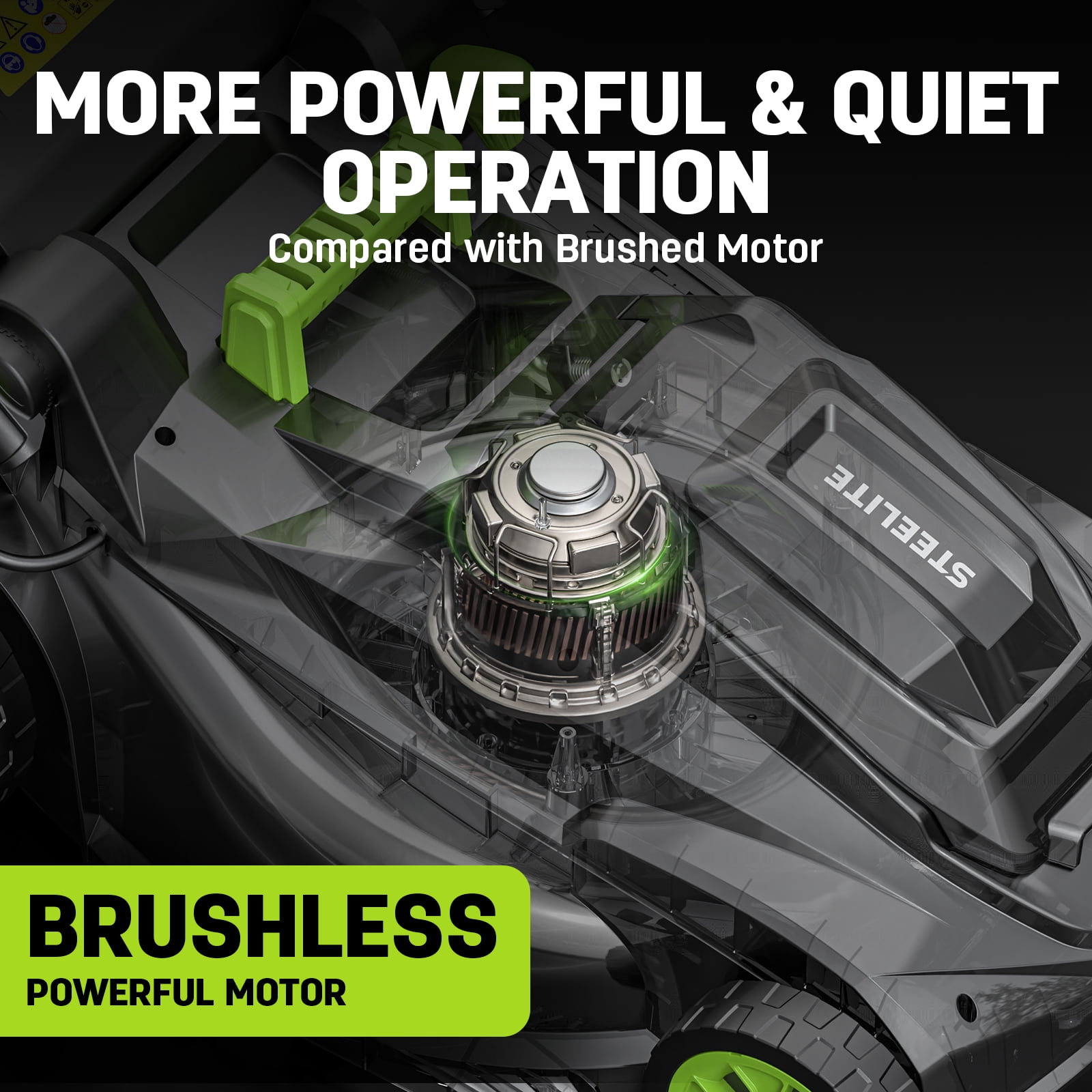 Steelite 17 in Cordless Electric Lawn Mower, Brushless Motor Walk-Behind Push Mower with 2-in-1 Mulching and Bagging (Green, 17 in) zhlpb