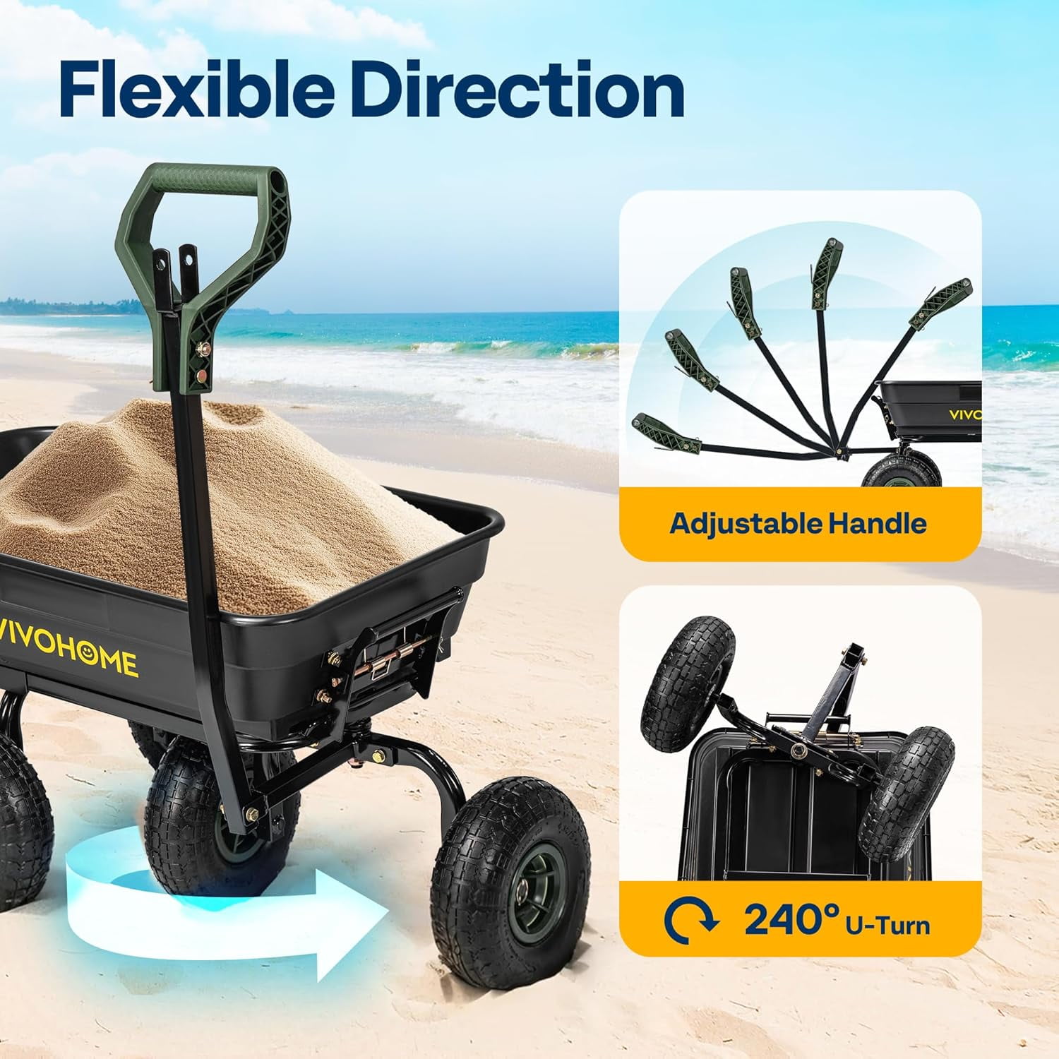 SPECSTAR Heavy-Duty Garden Dump Cart, Utility Wagon with 2-in-1 Convertible Handle and 10-in All-Terrain Wheels (Black, 660 lb) whq95