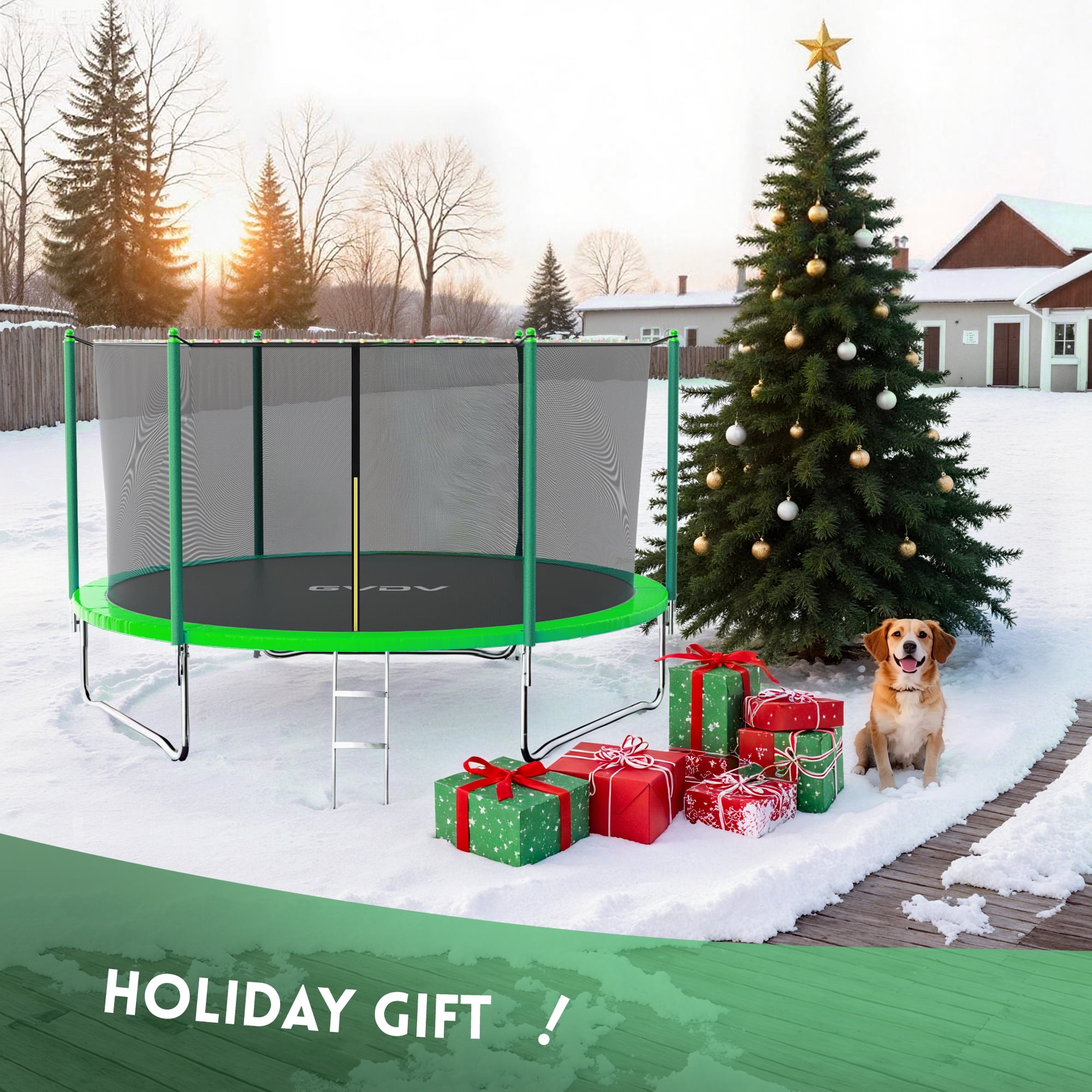 GVDV Outdoor Recreational Trampoline with Safety Enclosure Net (Green, 10 ft) i22mo