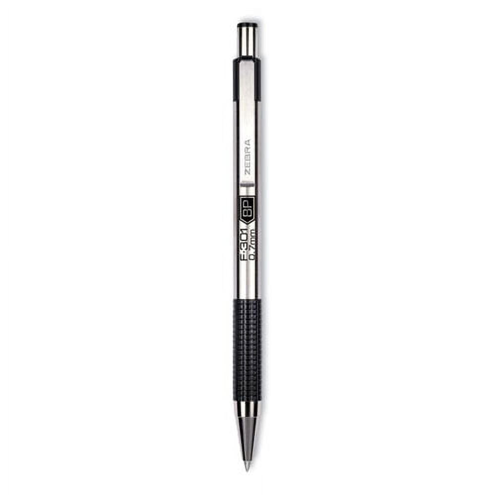 Zebra F-301 Retractable Ballpoint Pen, Fine Point 0.7 mm, Professional Stainless Steel Barrel (Black Ink, 60 Count) e133m