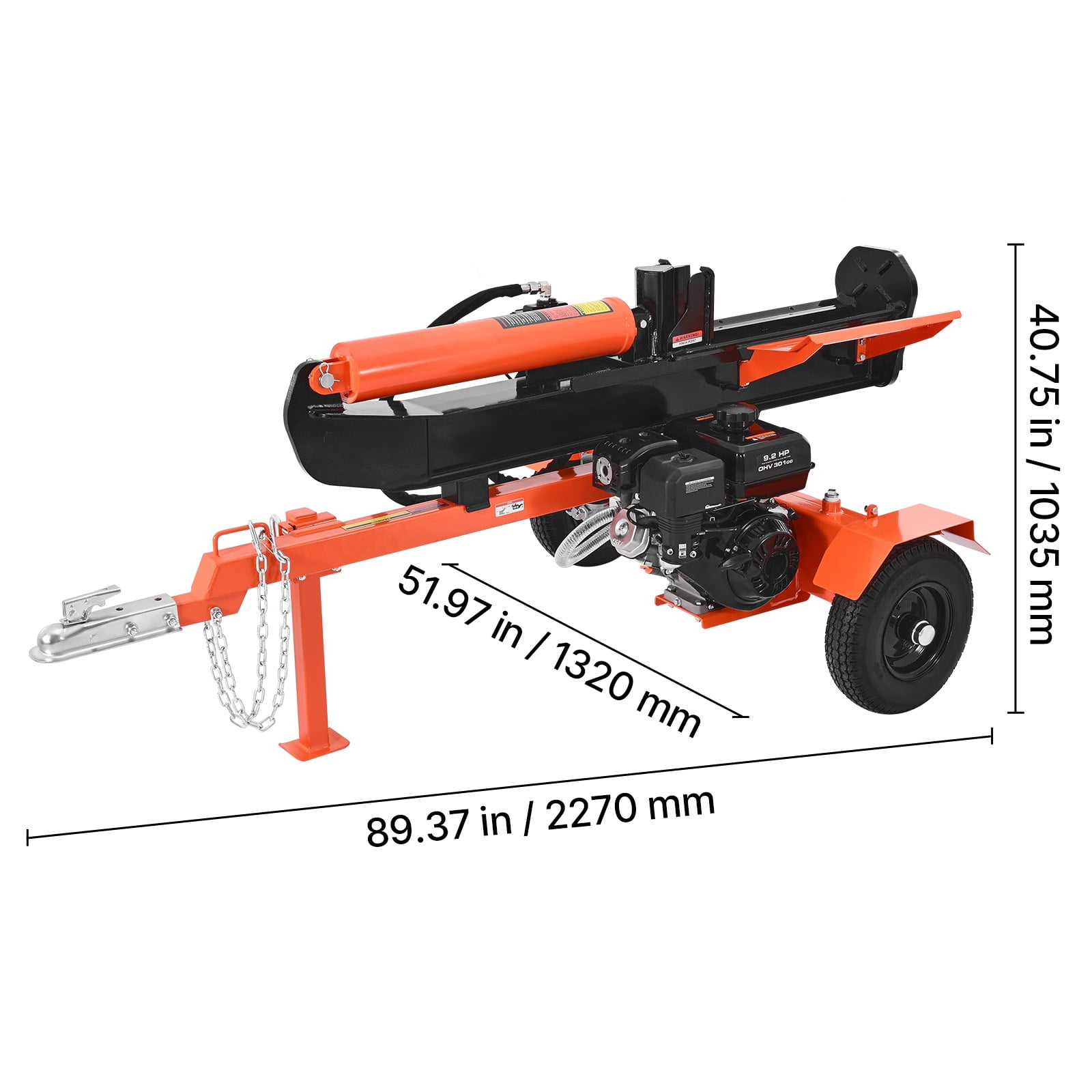 KFFKFF 30-Ton Gas Log Splitter, 306CC Engine, Hydraulic Wood Splitting Machine with 2-in Ball Coupler (Orange, 24-in Log Capacity) mlmga