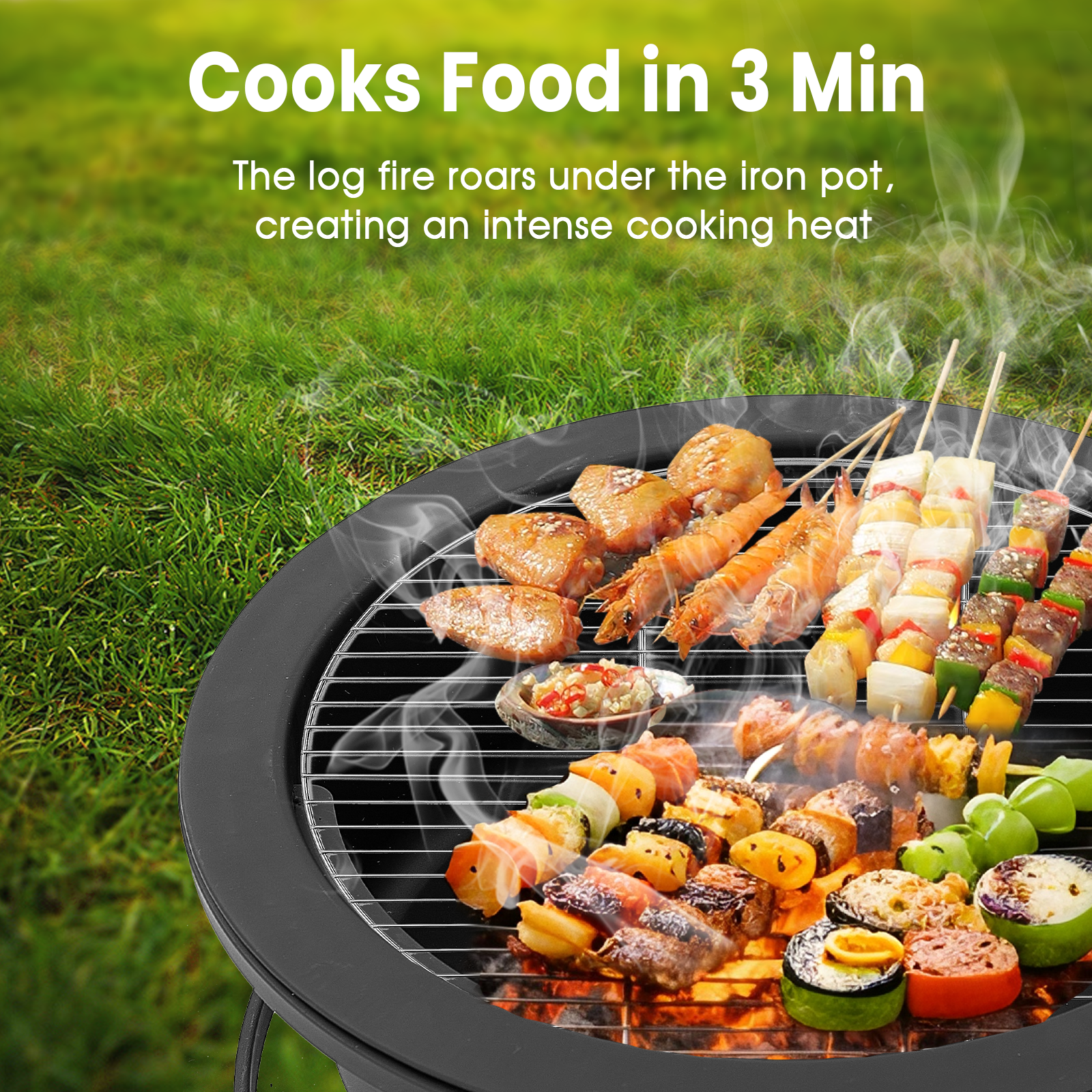 TMWINGS Outdoor Fire Pit with BBQ Grill and Rotating Table (Black, 56 in) 7enjl